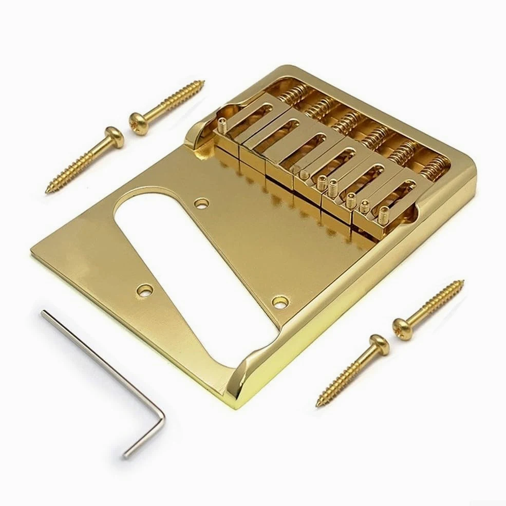 Ponte per chitarra in ottone, design asimmetrico, per chitarra elettrica stile Telecaster, con 6 selle regolabili e spaziatura precisa delle corde, finitura dorata (oro)