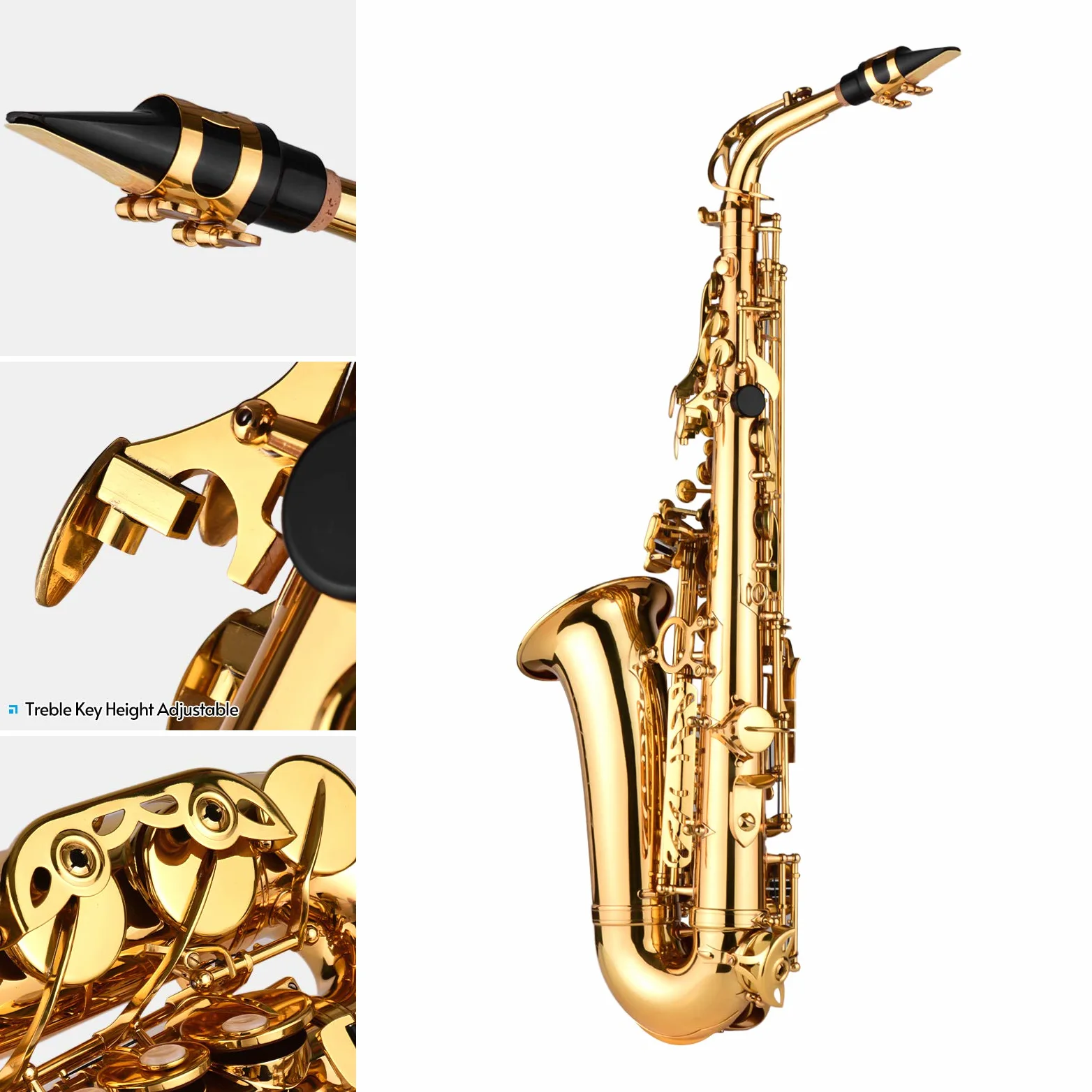 Sax Alto AS200 EB Sassofono Contralto Ottone Laccato Sax Alto Strumento a fiato con Custodia Guanti Cinghie Panno di Pulizia Spazzola