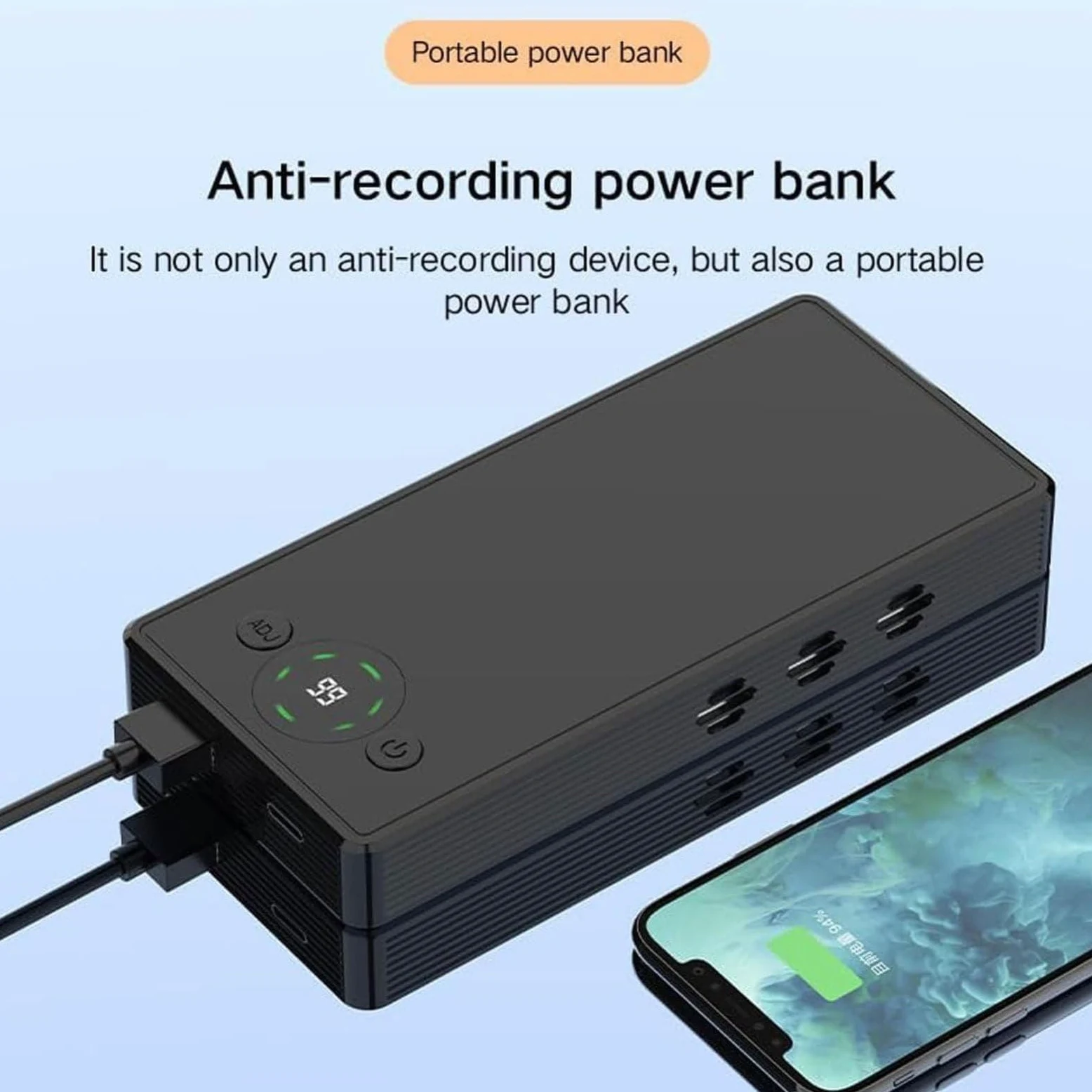 Blocco delle registrazioni telefoniche, Jammer Audio del Segnale Mobile con Telecomando, 4000 mAh Anti-Alimentazione con Portata 1-50 m, per Anti-Mobile