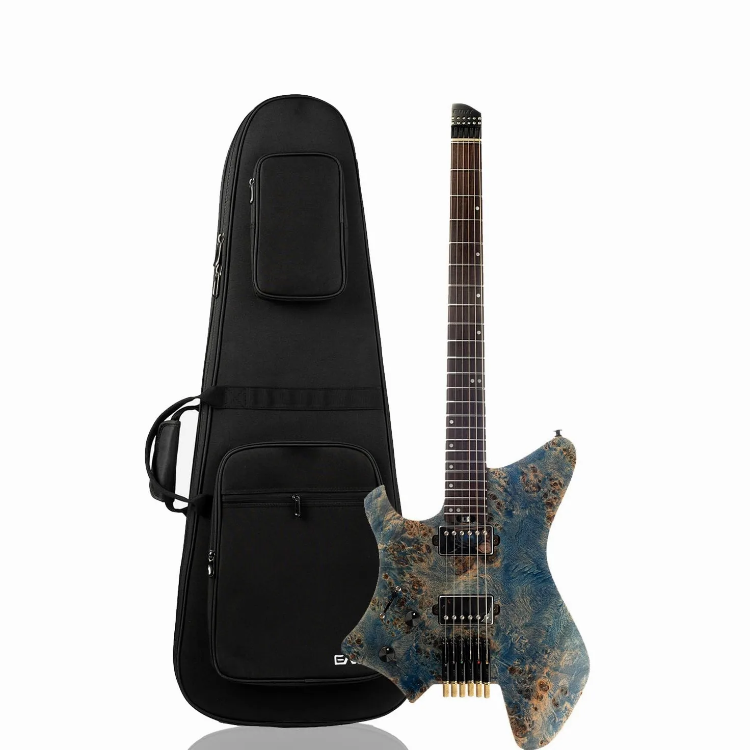 EART Chitarra elettrica per mancini Headless Fix Bridge per chitarra da viaggio a 6 corde, piccola ma piena, ultra leggera per viaggi e prestazioni, chitarra solida