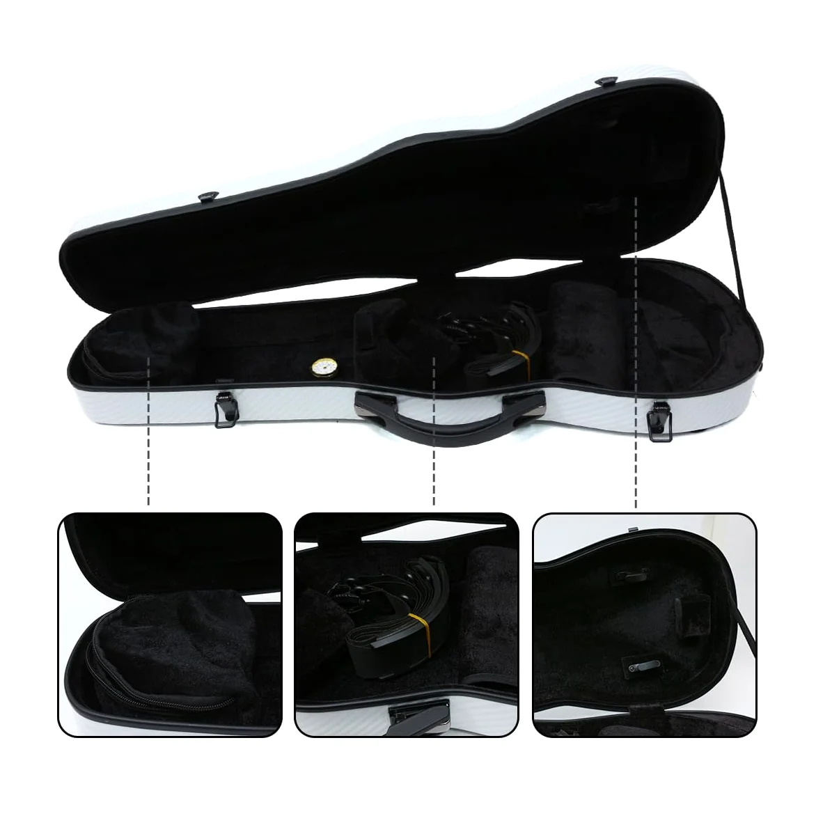 Custodia rigida per violino 4/4, in materiale composito di carbonio, con cinghie staccabili, struttura ultraleggera, protezione, impermeabile e durevole (bianco)