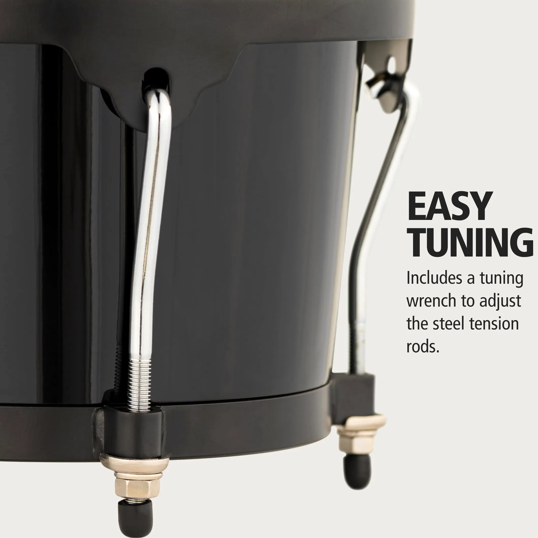 Meinl Percussion Bongos Headliner Fiberglass - 2 Tamburi a Mano da 6.75 e 8 Pollici - Chiave Accordatura Inclusa - Fiberglass Premium, Black (HFB100BK)
