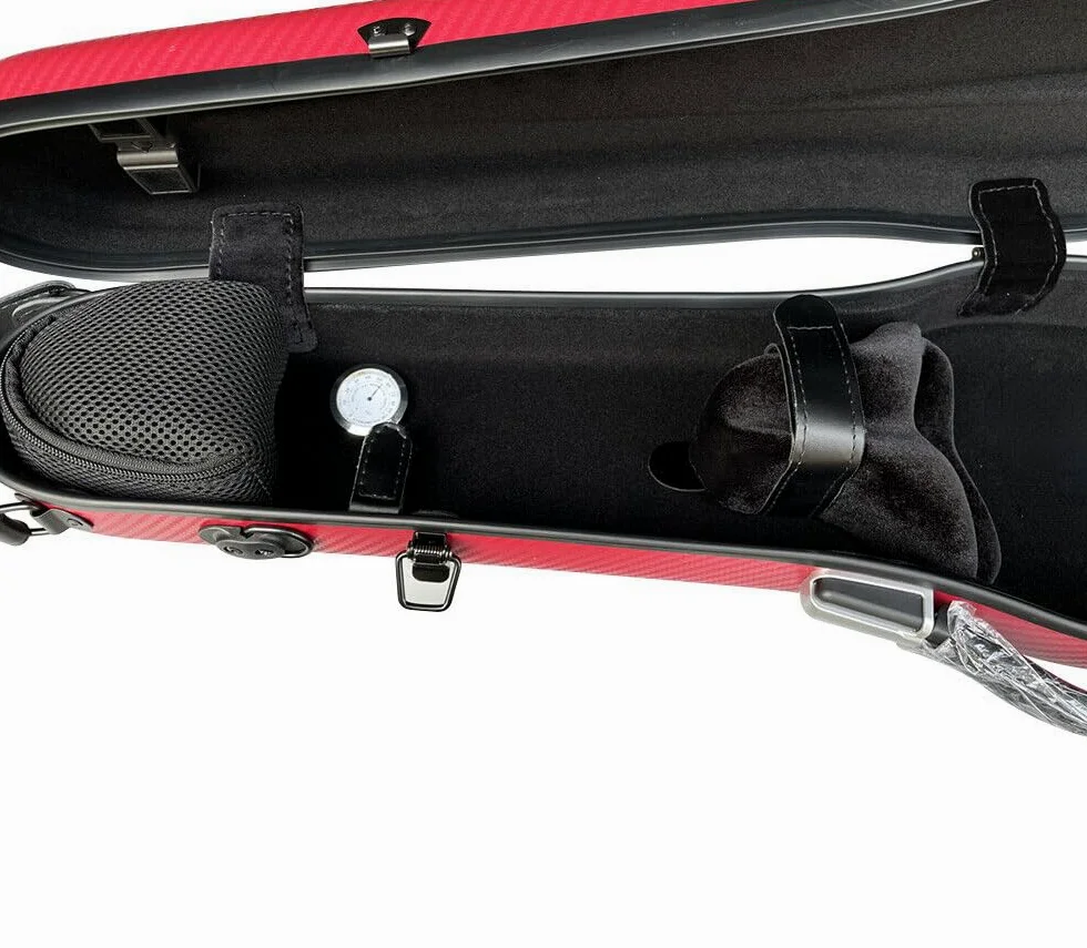 Custodia rigida per violino 4/4, leggera, in fibra di carbonio, robusta custodia protettiva per violino con cinghie posteriori regolabili e comoda fibbia di bloccaggio, colore rosso vino
