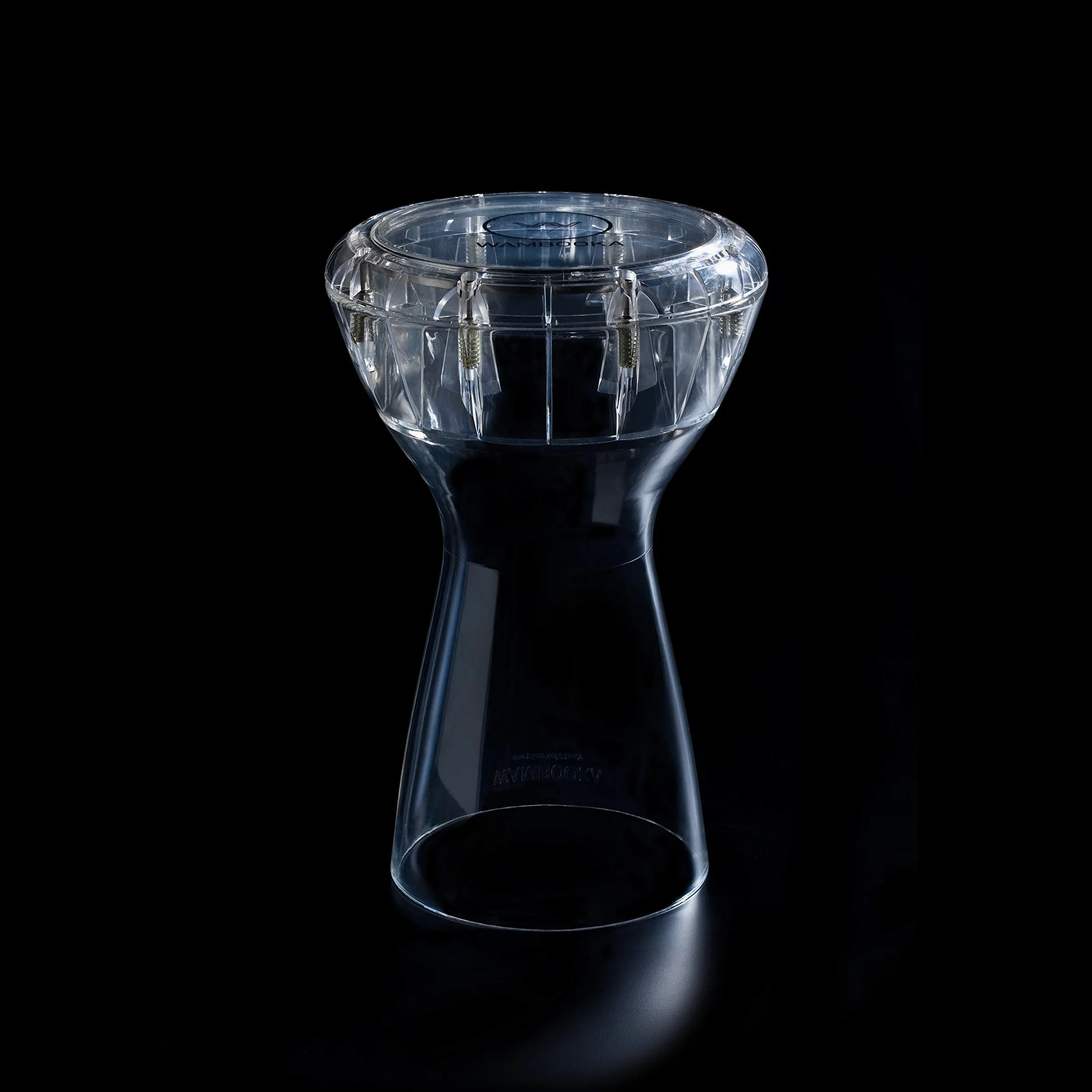 DIAMOND - DARBUKA TRASPARENTE IN POLICARBONATO - Pelle da 22,5 cm, corpo unico in policarbonato, leggera, trasparente, professionale con borsa, lunghezza 43 cm, ideale per uso live e studio.