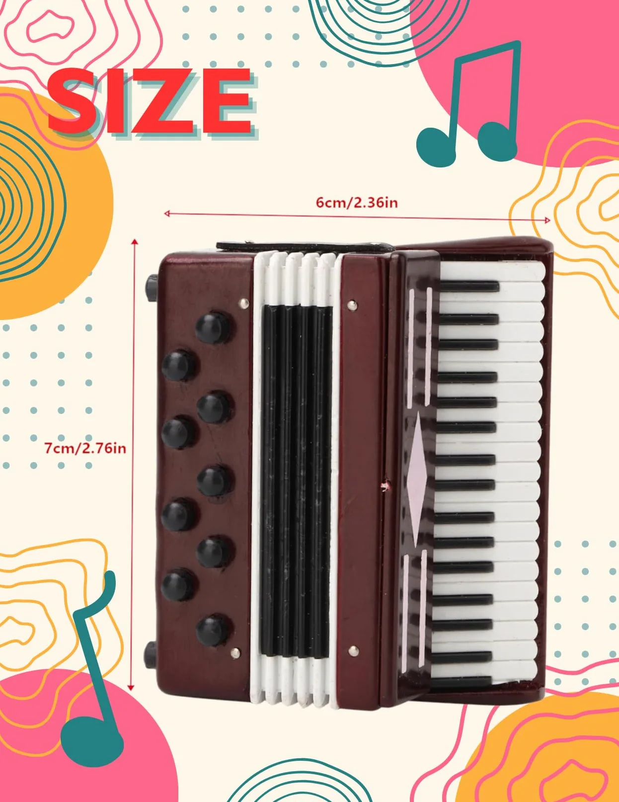 Mini Fisarmonica in Legno, Modello Decorativo 6cm, Fisarmonica Piccola in Confezione Regalo, Ideale Come Gadget Musicale e Fisarmonica Giocattolo (Rosso)