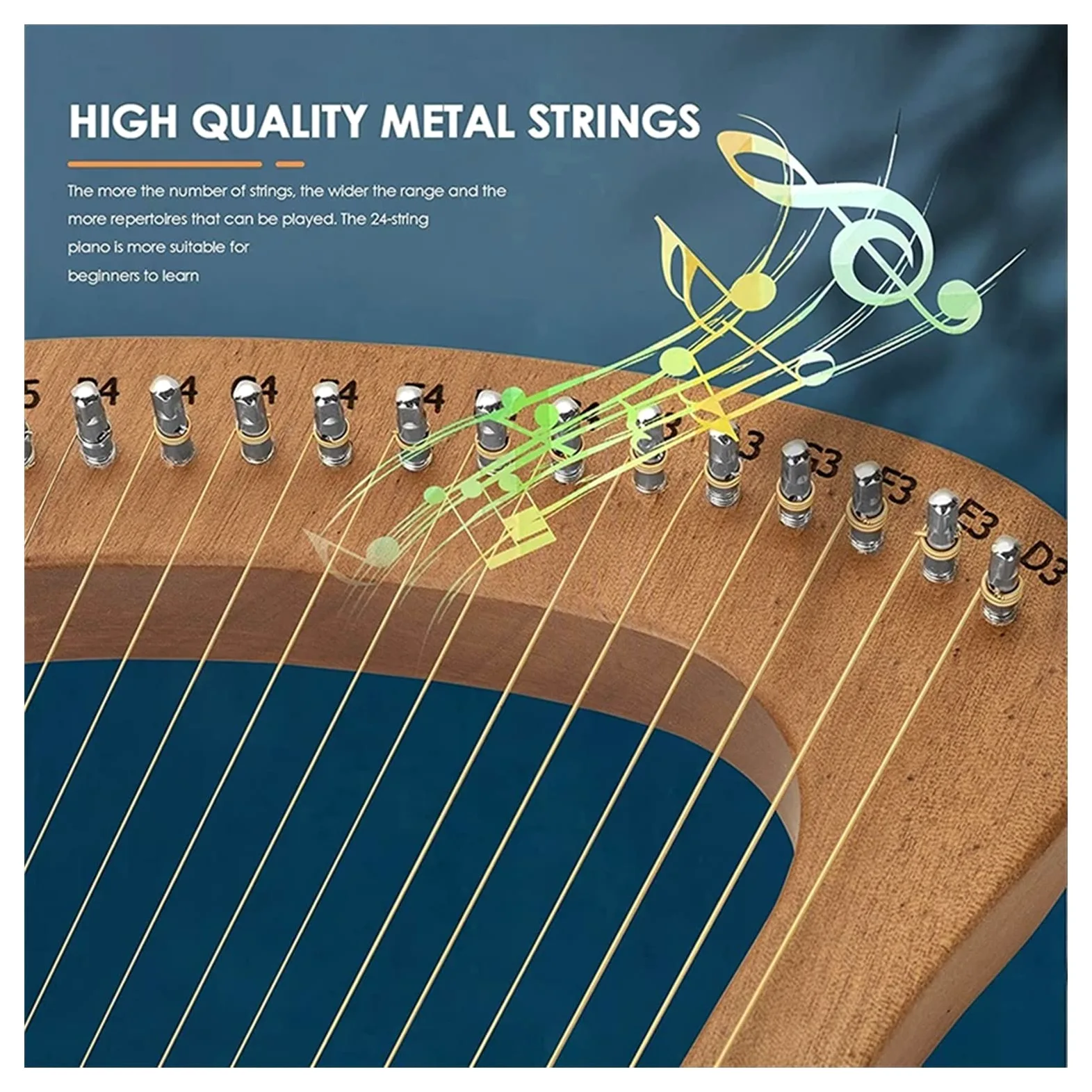 Arpa portatile, violino greco, arpa portatile, strumento musicale, arpa lira 24 corde con chiave accordatura per amanti della musica e principianti.