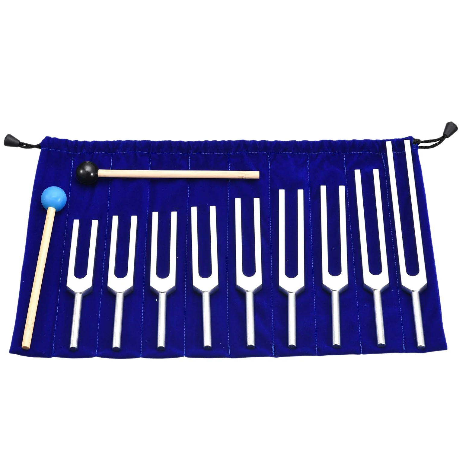 QUARKZMAN Accordatori Forchette Set 9pz Accordatori Forchette Alluminio Lega per Strumenti Trattamento Yoga Suono Prova Accordatura Forchetta Attrezzo Set Argento con Gomma Mazzuola e Borsa