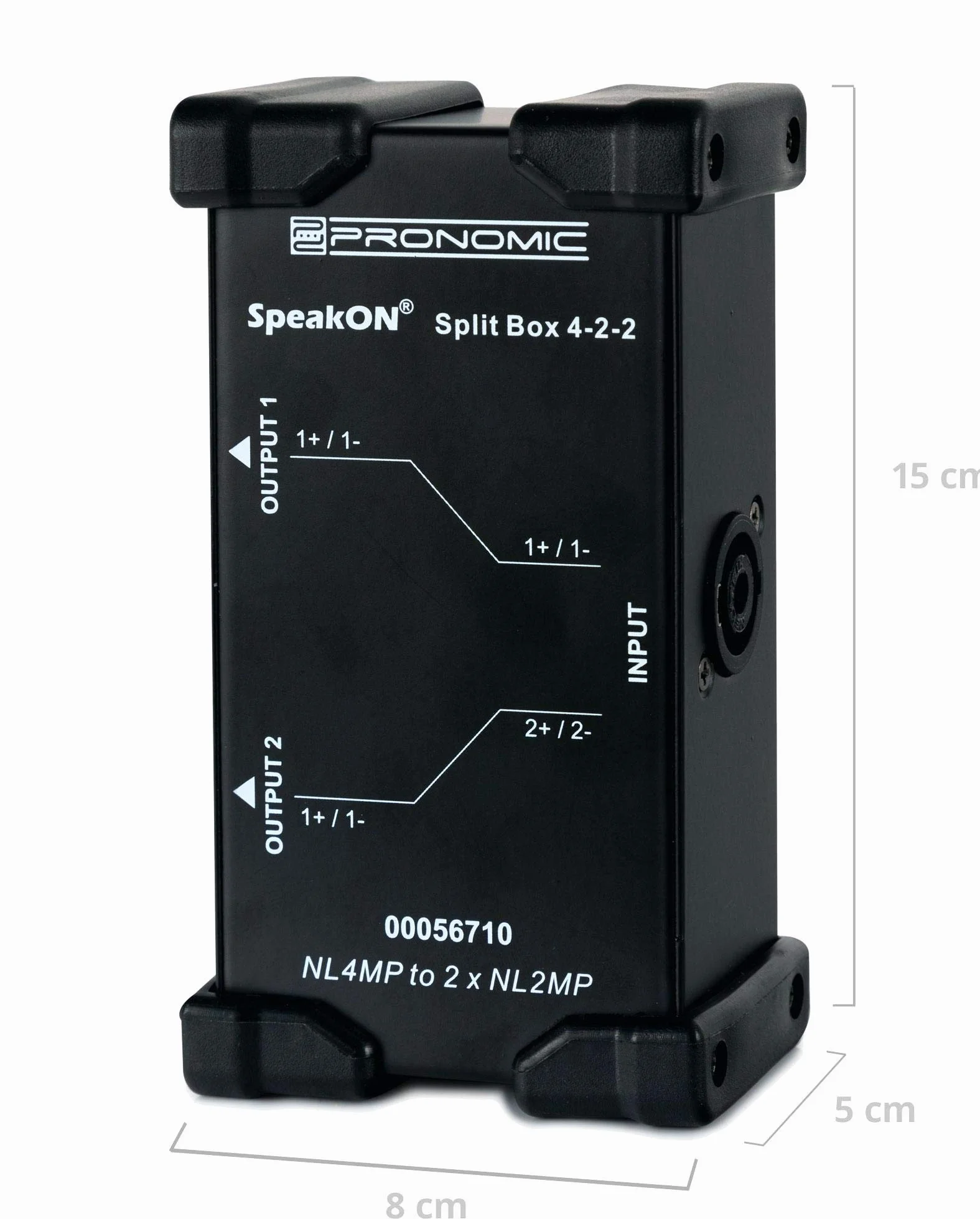 Pronomic Speakon Split Box 4-2-2 - Splitter/Merger per cavi Speakon - divide segnale 4 poli in 2x 2 poli - prese originali Neutrik - robusto telaio in acciaio - nero