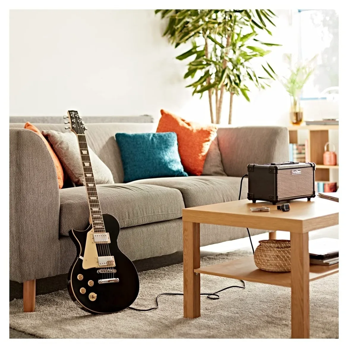 Pacchetto Chitarra Elettrica Mancini Principianti, Ampli 15W | Design Mancino con Ampli 15W e Accessori, Due Humbucker Chiusi Cromati, Top in Acero Fiammato, Manico