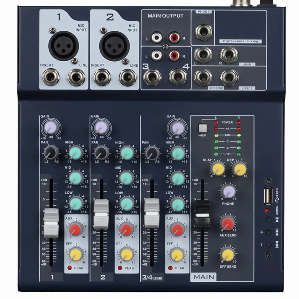 Professional Mixer | 4-Channel 2-Bus Mixer/w USB Audio Interface for Recording DJ Stage Karaoke Music Application