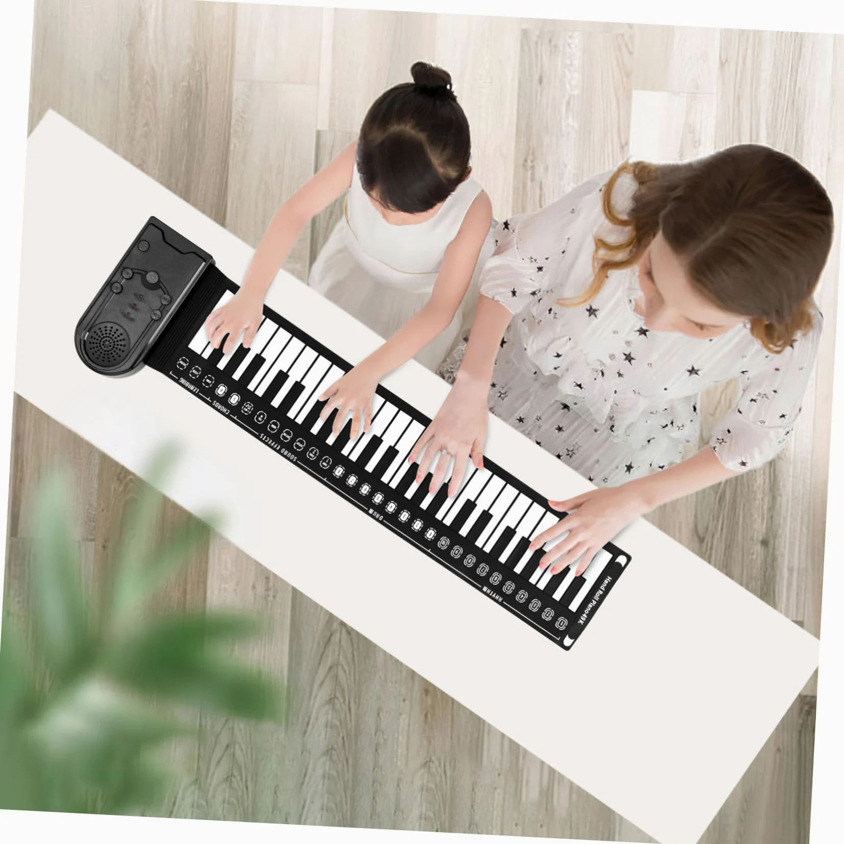 Pianoforte Nero Portatile Pieghevole Elettrico 49 Tasti | Tasti Arrotolabili, Silicone, Altoparlante Integrato, Cavo USB Dc 6v, Alimentazione 3 Batterie Aa