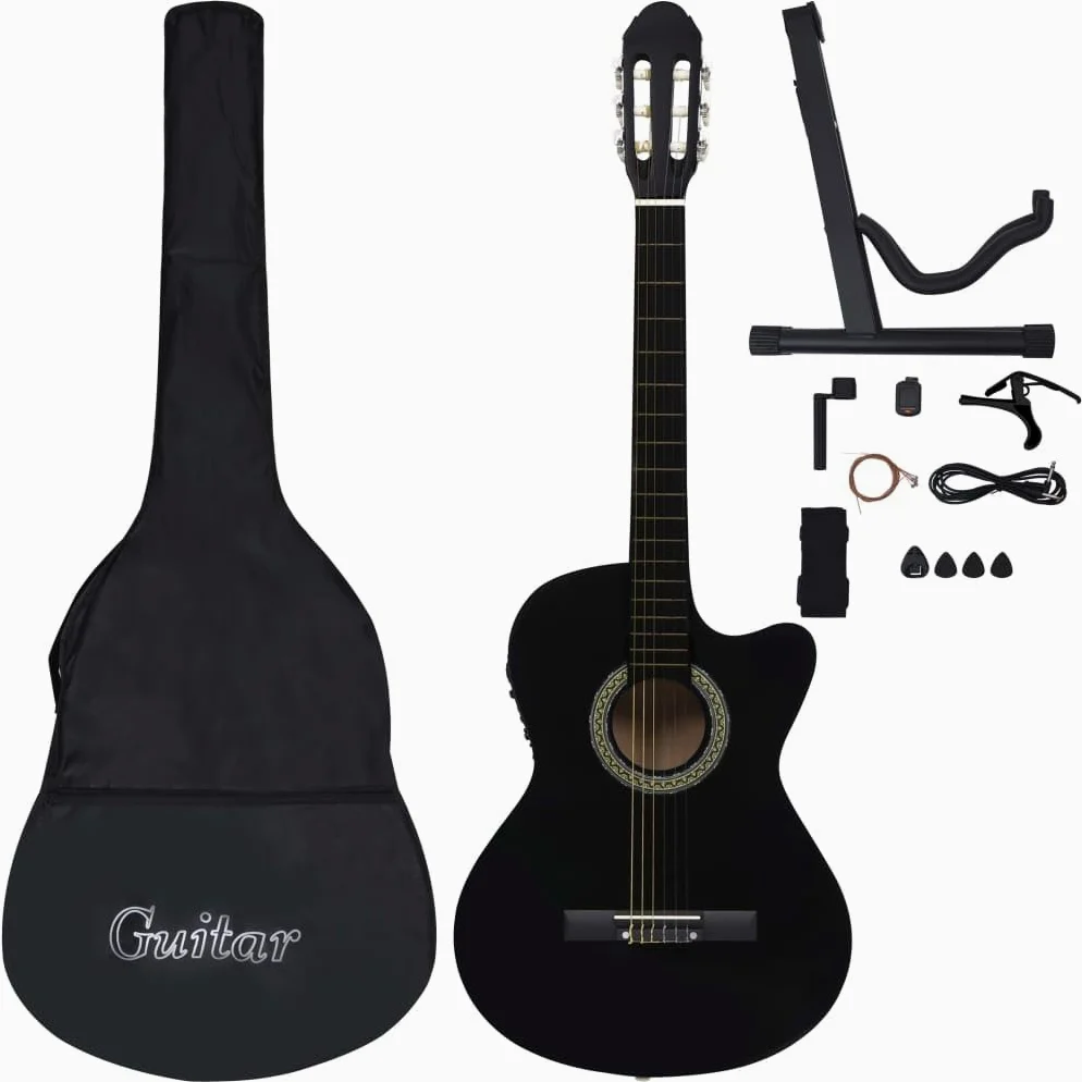 Set Chitarra Western 12 pz con Equalizzatore e 6 Corde Nera-70139