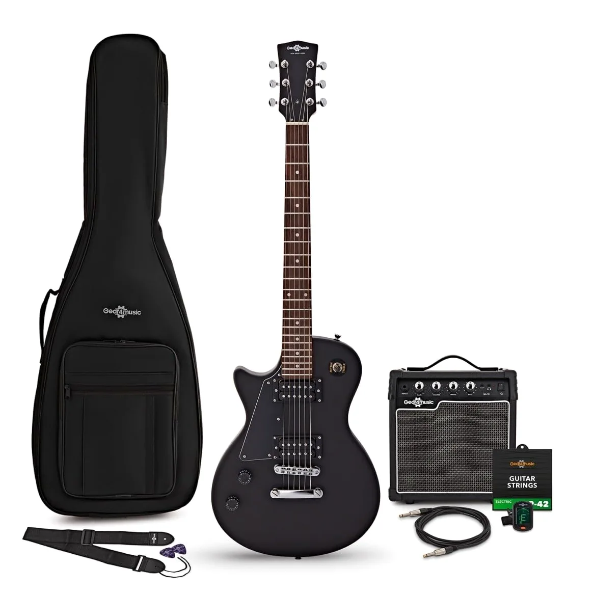 New Jersey Pacchetto di Chitarra Elettrica per Mancini, Nero | Manico Comodo e Corpo Leggero, Ampli Portatile con EQ 2 Bande e Uscita Cuffie, Set Completo di Accessori Incluso