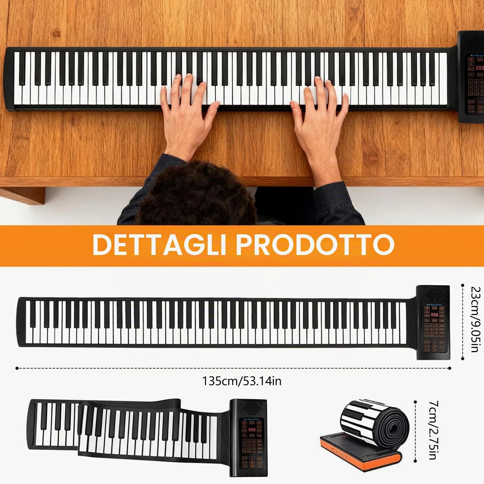 88 Tasti Tastiera Pianoforte Arrotolabile, Pianoforte Elettronico Portatile con 128 Ritmi Toni, 20 Demo, Funzione MIDI,Ricaricabile Rollup Pianoforte Pieghevole per Bambini Principianti Adulti