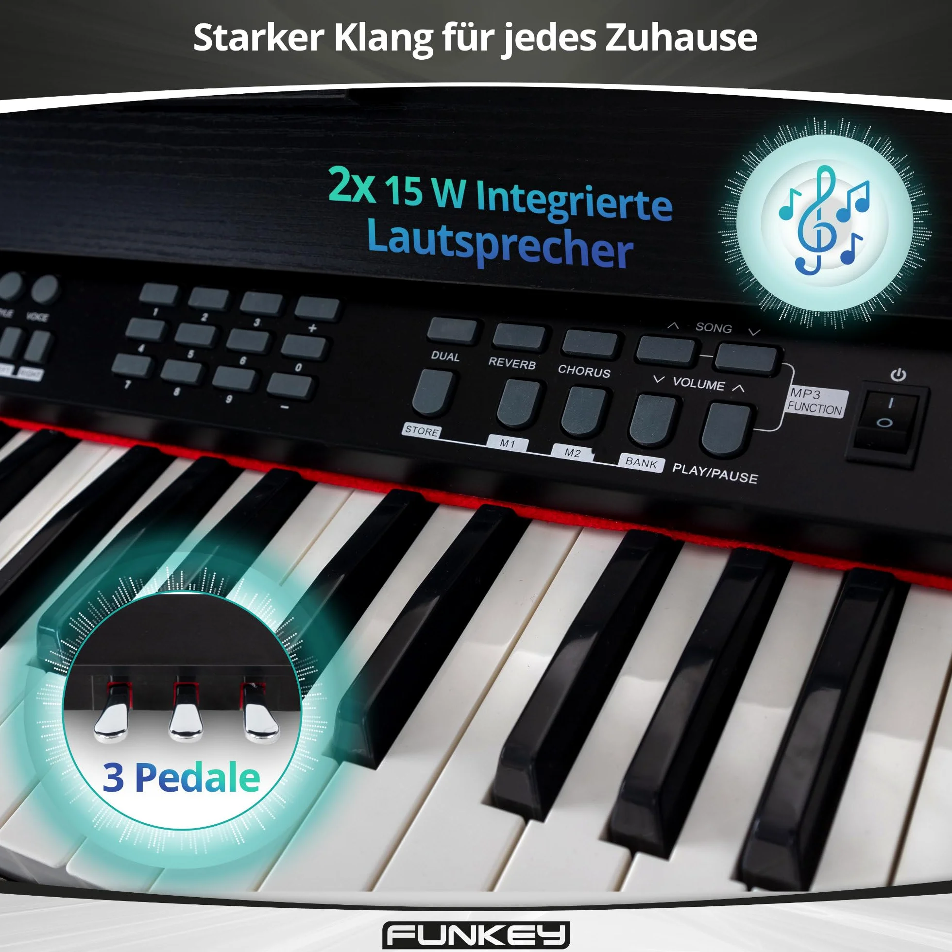 FunKey DP-88 II Pianoforte digitale nero Set con panca economy, cuffie e guida (tedesco)