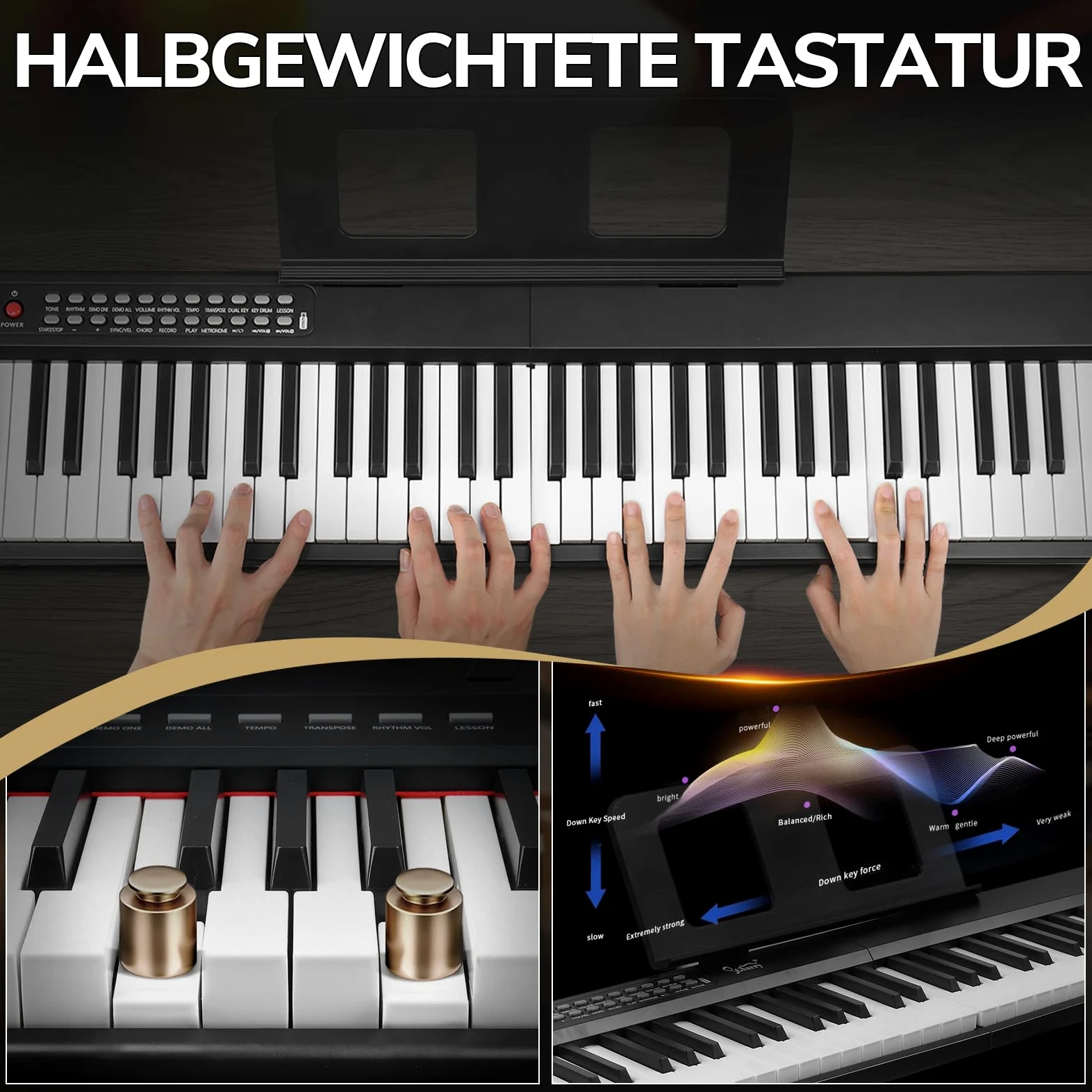 LEADZM Pianoforte digitale pieghevole a 88 tasti, pianoforte semi-ponderato con doppio tubo a forma di X, tastiera con doppia modalità Bluetooth, 1000 ritmi, 1000 toni e 50 demo (nero)