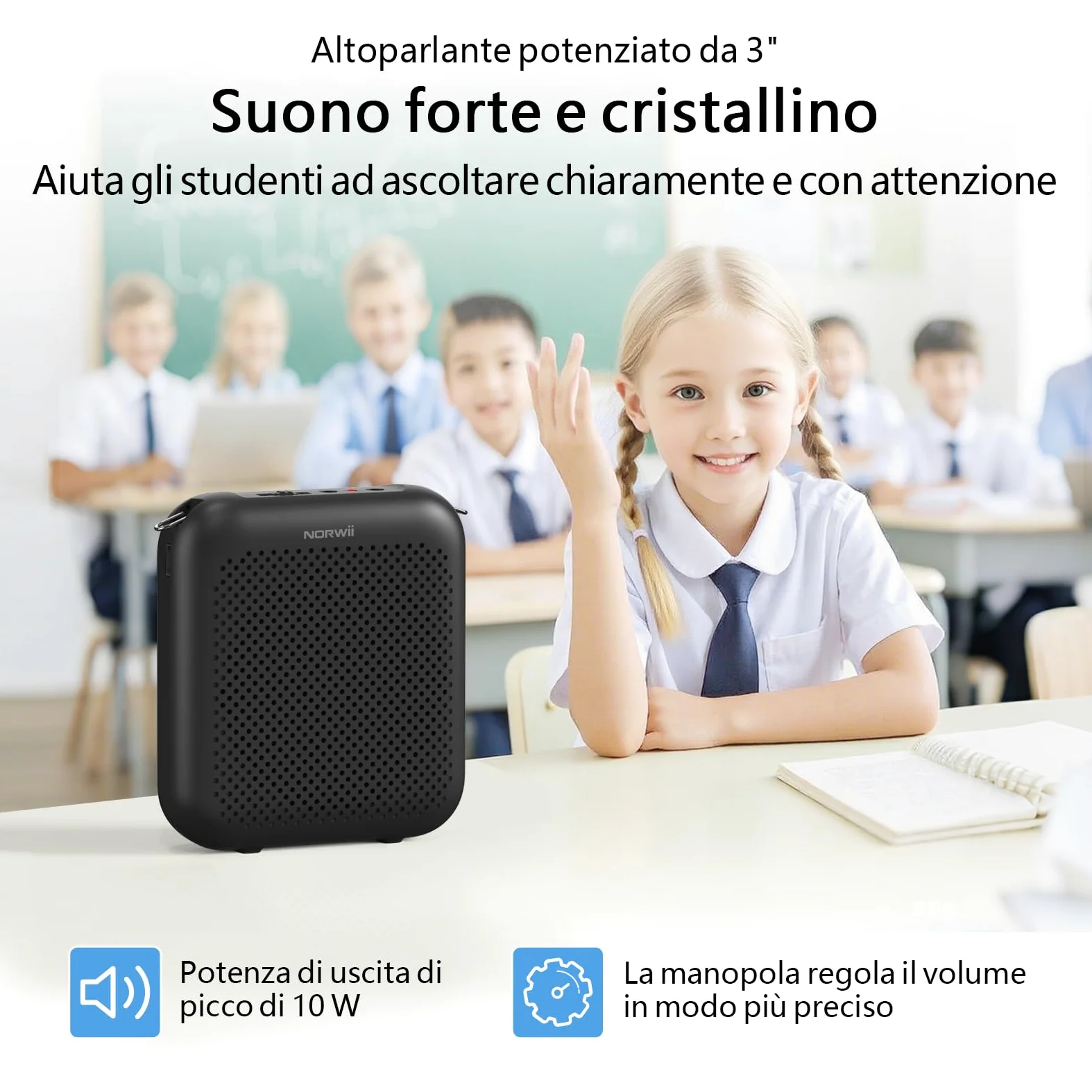 Norwii Amplificatore Vocale Portatile con Microfono Auricolare Cablato e Cintura, Mini Ricaricabile Altoparlante per Insegnanti, Guida Turistica, Allenatori, Presentatori, Riunione, Yoga