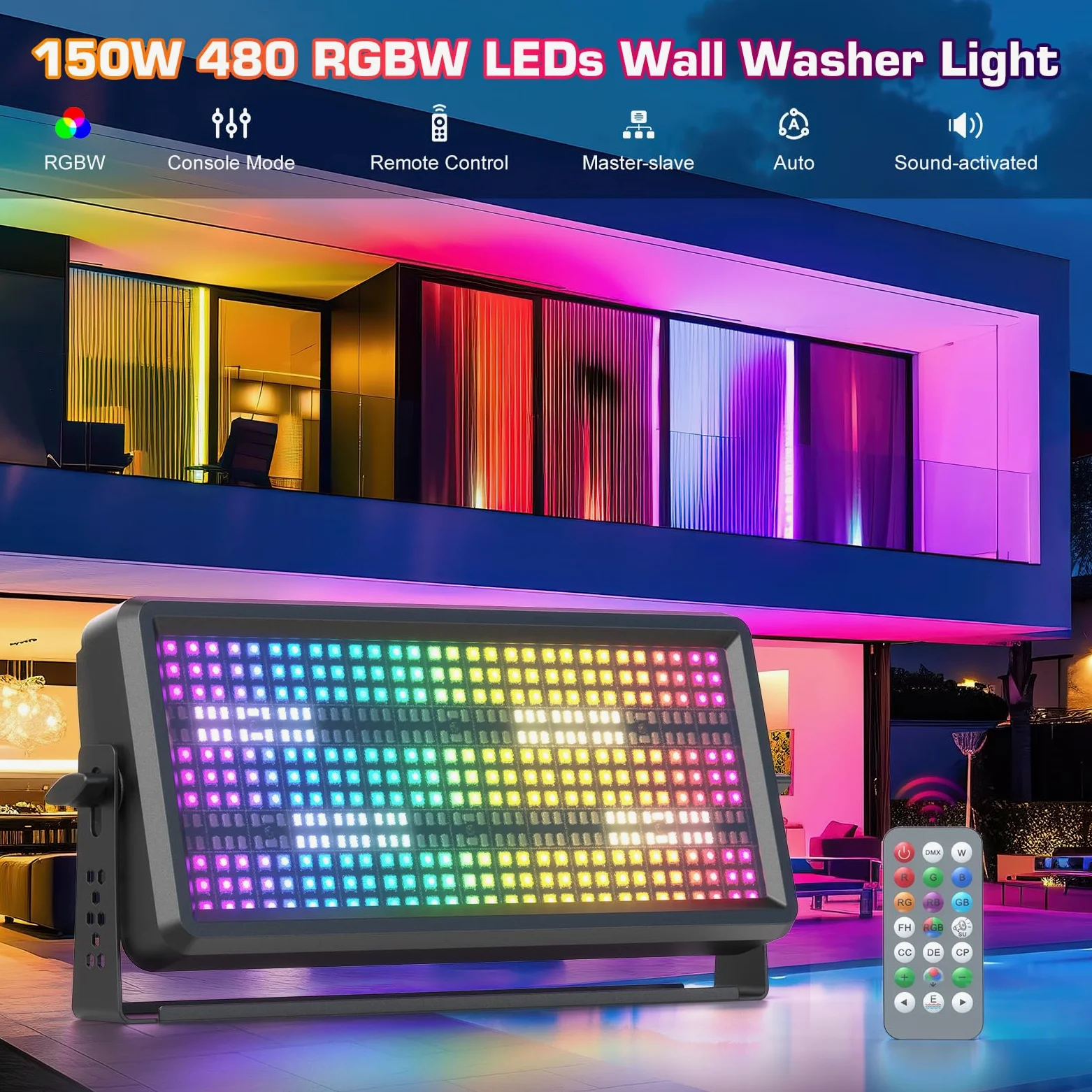 150W Luci Stroboscopica Fulmine con Telecomando, Illuminazione di Sfondo, 270 RGB + 180 Bianco LEDs Effetti Luce, Luce da Palcoscenico per Feste DJ Bar Spettacoli Teatrali Discoteca, 4 pezzo