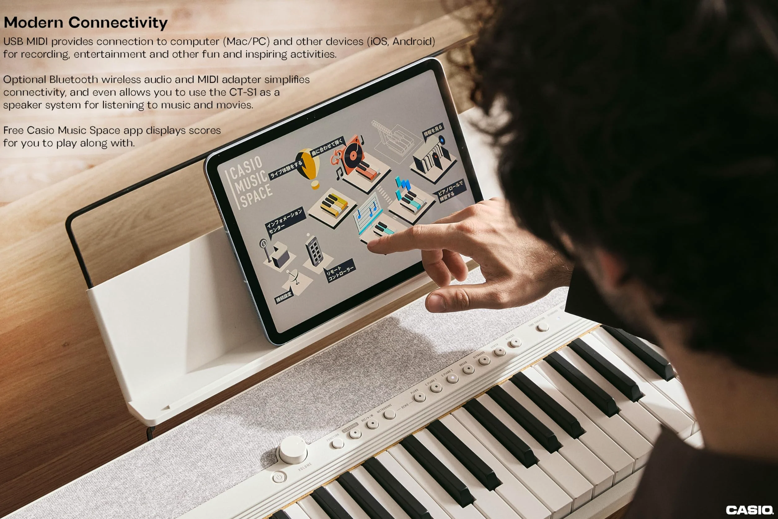Casio Casiotone CT-S1-76 Tastiera portatile sensibile al tocco a 76 tasti con 61 toni USB, controllo delle applicazioni, altoparlanti stereo per bassi con inviluppo, ingresso AUX, uscita