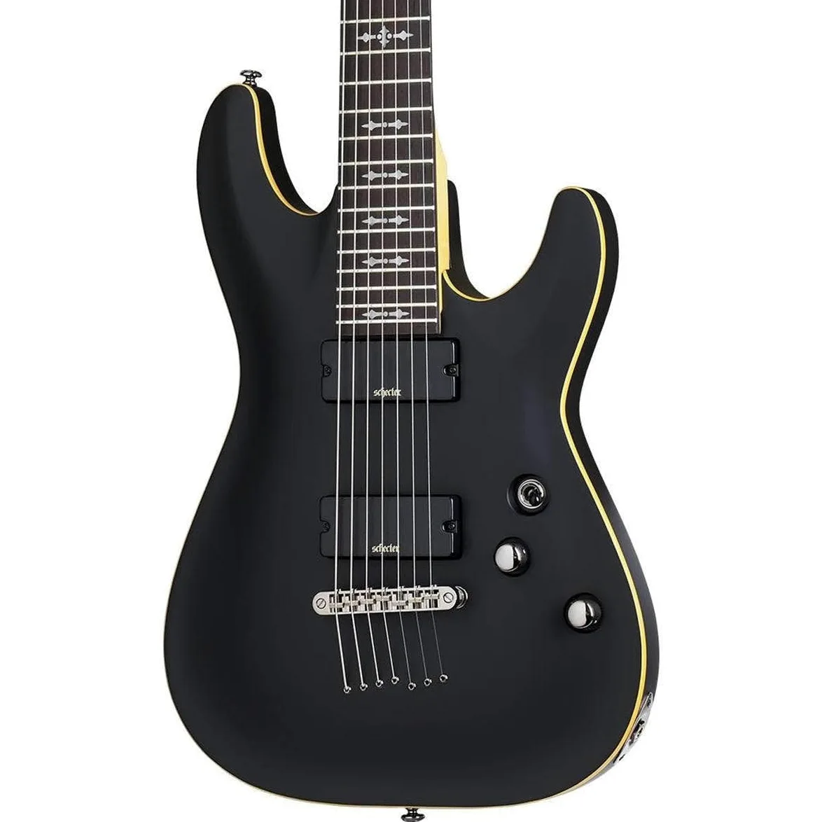 Schecter Chitarra elettrica a 7 corde a corpo solido, satinato nero invecchiato (3662)