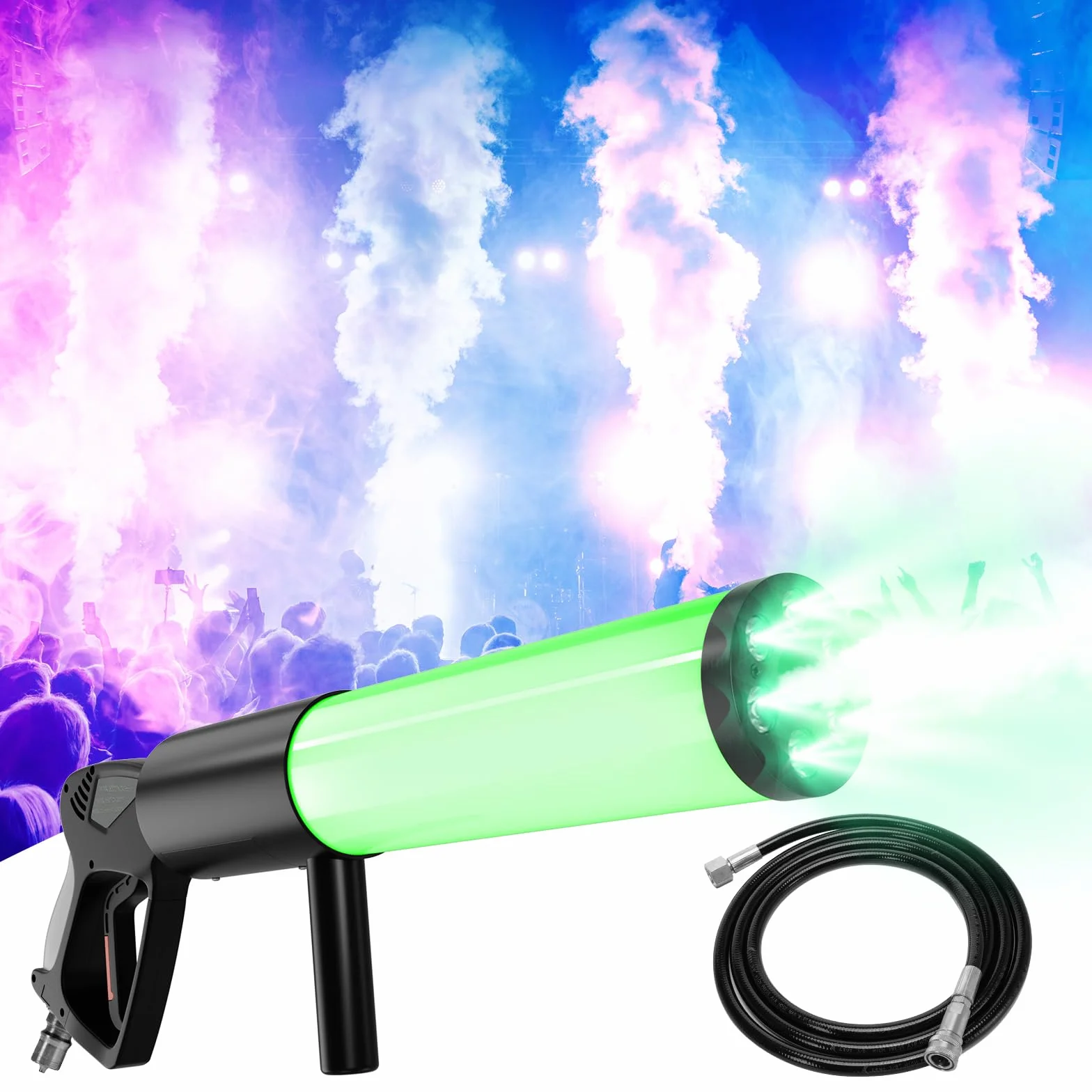 CO2 Pistola per fumo, macchina del fumo, per sera, 6 LED RGB Beads, per bar, serata, spettacolo musicale, Halloween, Natale