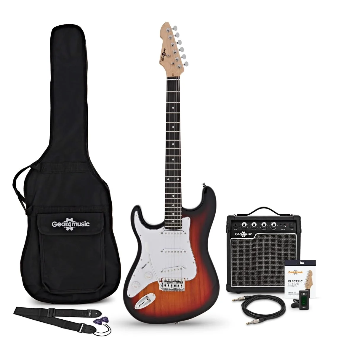 Chitarra Elettrica LA per Mancini + Pacchetto con Amplificatore Sunburst | Corpo Leggero e Comodo per Mancini Principianti, Ampli Portatile con EQ 2 Bande, Corde e Accordatore Inclusi
