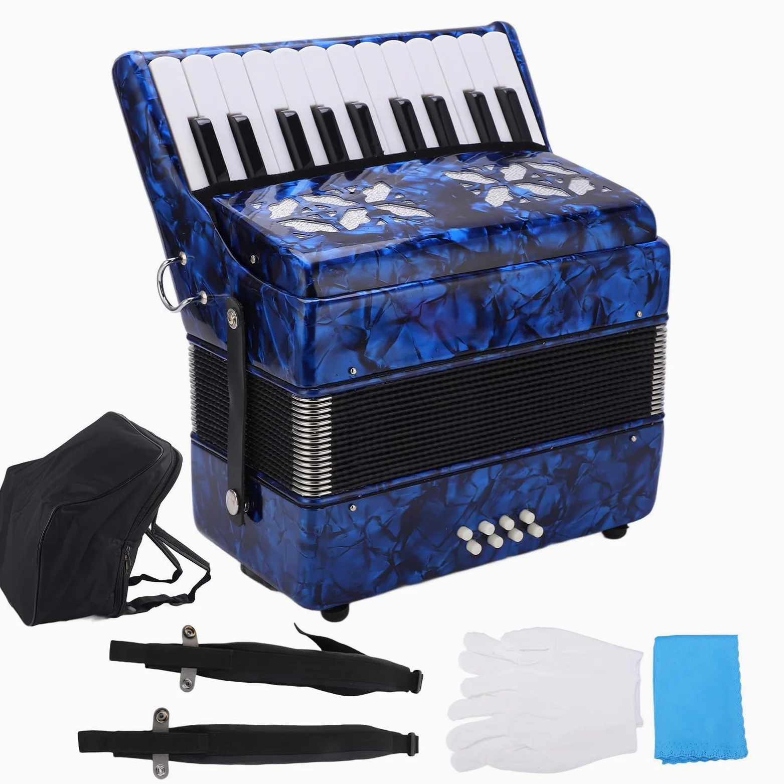 Fisarmonica a 22 tasti per principianti, design leggero e durevole con suono professionale, strumento musicale facile da imparare per adulti e studenti (blu scuro)