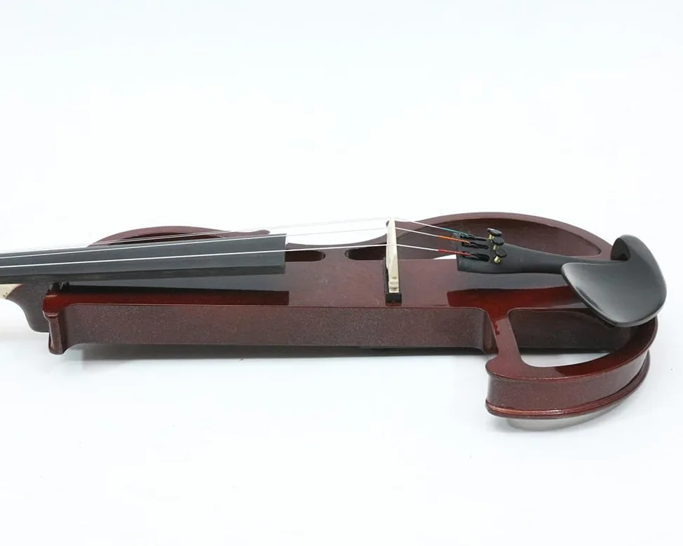 Violino elettrico 4/4 intero silenzioso in legno massello con accessori in ebano, con custodia, arco, cuffie, cavo, corde per studenti, principianti e adulti (Rosso vino), EV8 presa jack
