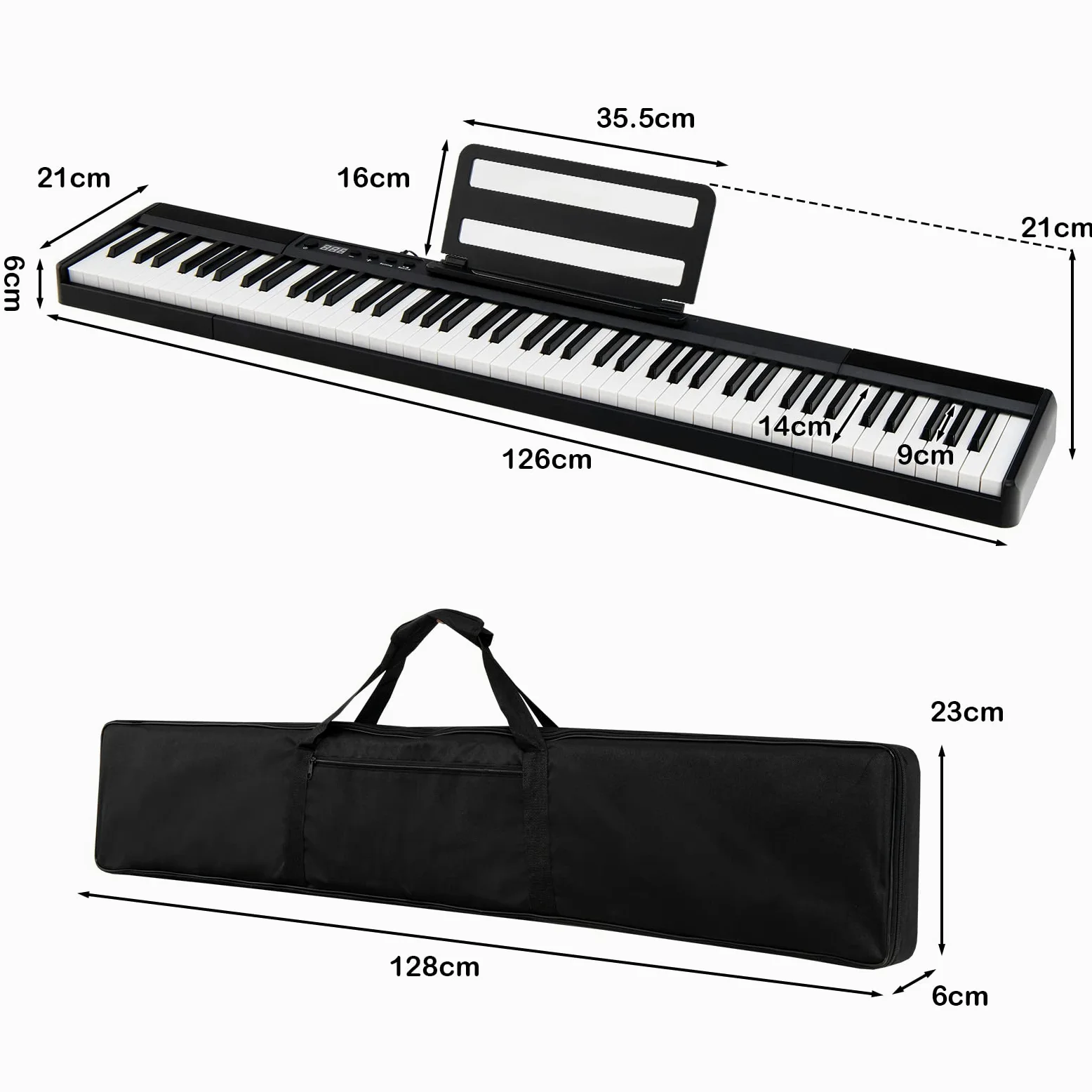 GYMAX Pianoforte Digitale a 88 Tasti, Tastiera a Grandezza Naturale, Pianoforte Elettrico Portatile con borsa, Ideale per Bambini e Adulti