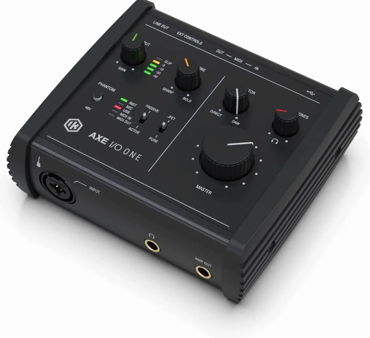 IK Multimedia AXE I/O ONE, interfaccia audio USB compatta con modellazione avanzata del tono di chitarra Z-TONE. Connettore USB-C. Fornita con TONEX SE e AmpliTube 5 SE