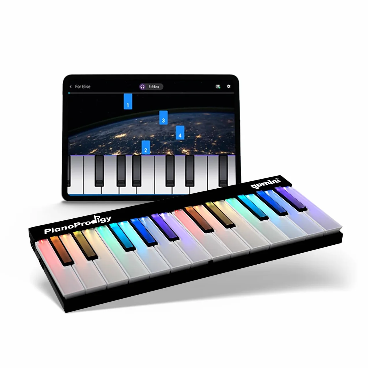 Gemini Sound PianoProdigy: Tastiera MIDI Wireless Illuminata a 24 tasti GPP-101, È Necessario Connettersi al Dispositivo iOS/Android per l'Audio, Espandibile, Bluetooth, Portatile