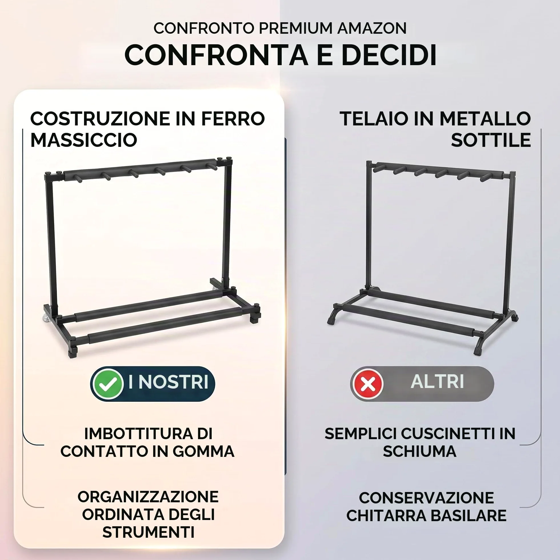 Ejoyous Supporto per Chitarra a 5 Scomparti, Multifunzione, per Chitarra in Metallo, Supporto per Chitarra, con contatti in Gomma, per Chitarra (5)