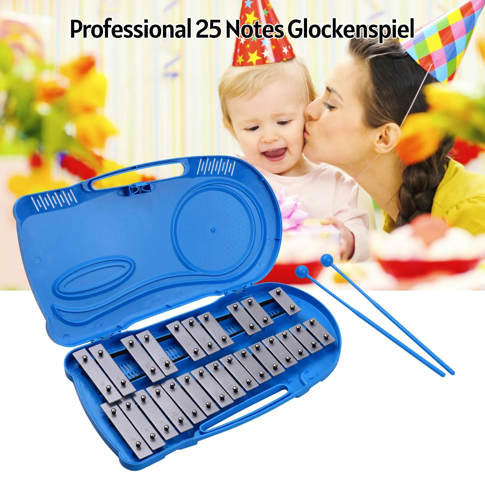 Glockenspiel Mazzuole Professionali 25 Note Glockenspiel Xilofono Strumento a Percussione Strumento di Insegnamento Educativo Precoce con Custodia in Plastica 2 Mallets per