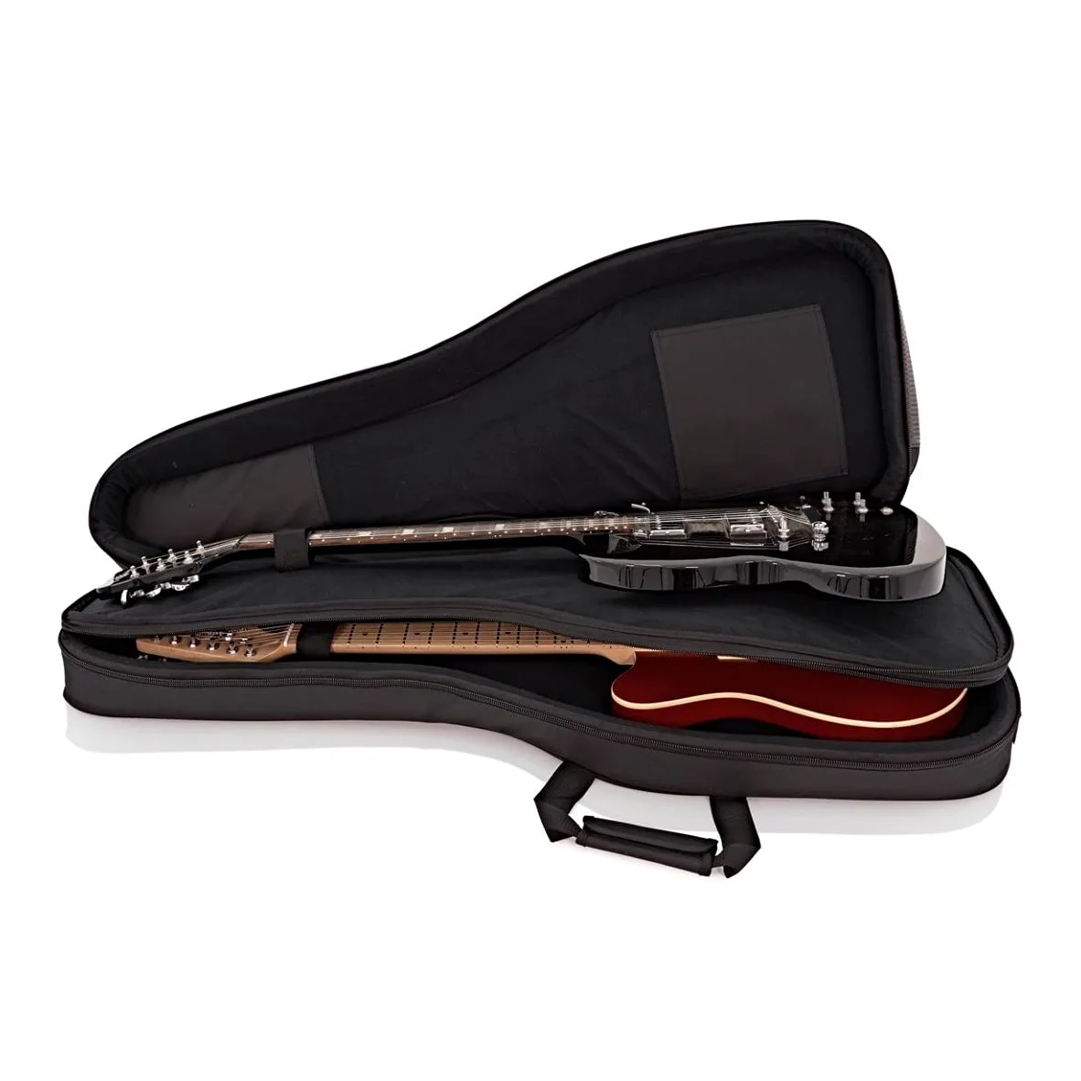 gear4music Custodia Doppia per Chitarra Elettrica, Imbottitura 15mm | Divisore interno imbottito protegge due chitarre, tasche esterne per accessori, maniglia e cinghie incluse