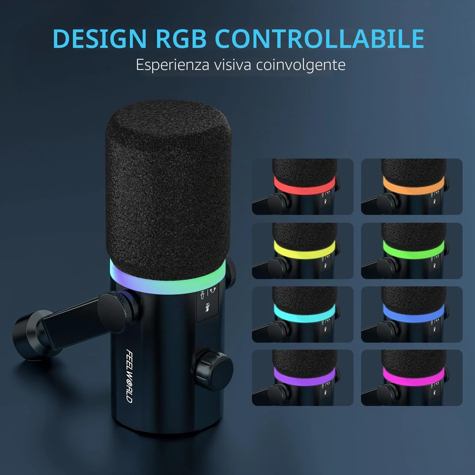 FEELWORLD PM1 - Microfono dinamico XLR USB per podcasting, gaming, live streaming, con cavo XLR e base in metallo