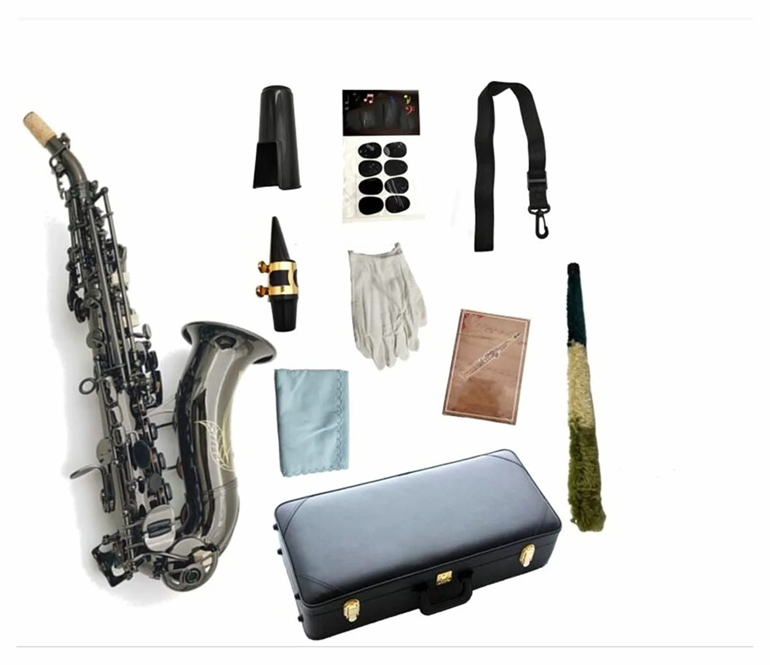 Sax Principianti Kit Soltanto Un Sassofono Soprano Curvo B Nero Piatto Nero Strumento Musicale Professionale con Custodia Strumento a fiato (Color : Army Green)