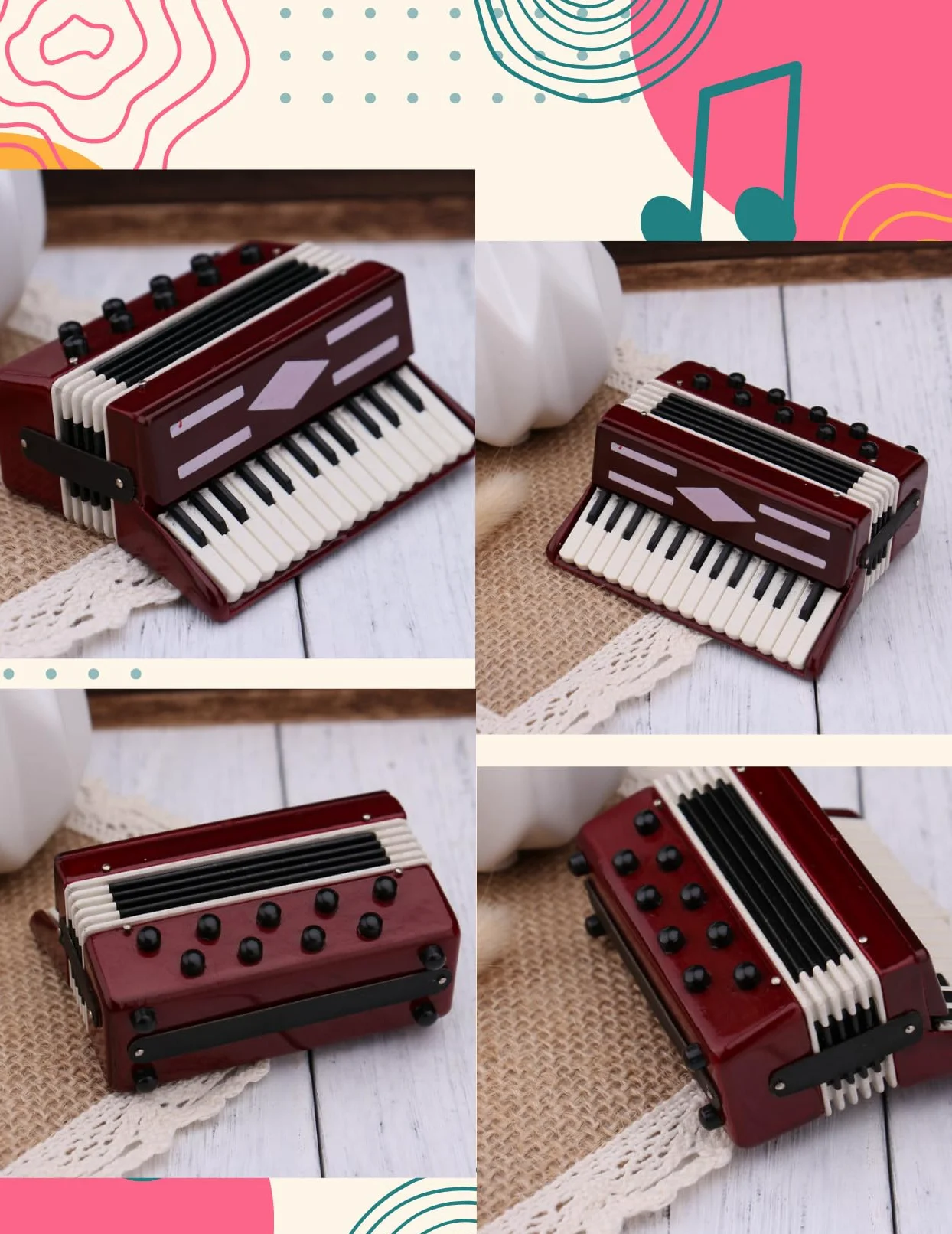 Mini Fisarmonica in Legno, Modello Decorativo 6cm, Fisarmonica Piccola in Confezione Regalo, Ideale Come Gadget Musicale e Fisarmonica Giocattolo (Rosso)