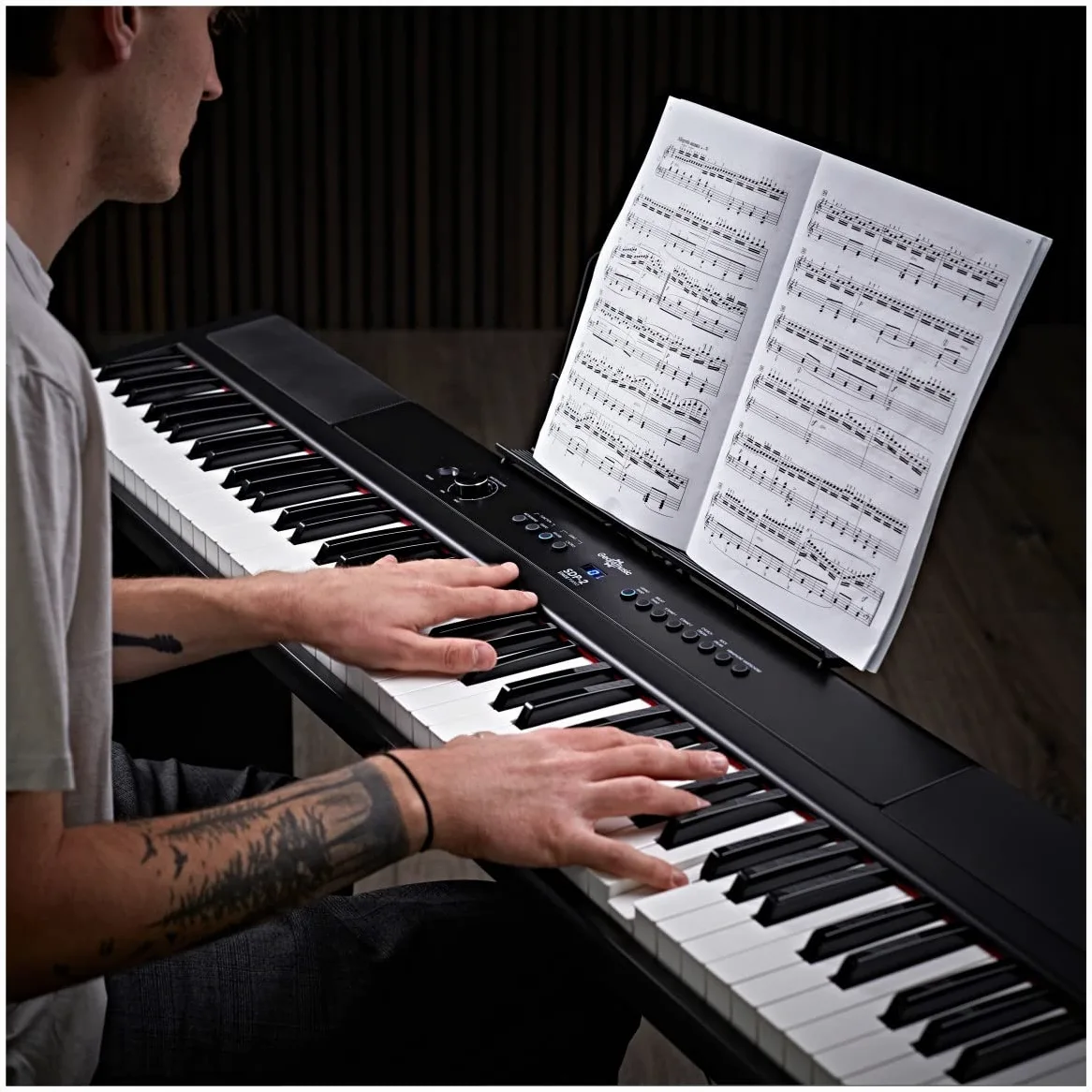 SDP-2 Pianoforte da Palcoscenico di Gear4music con Pacchetto Accessori Completo | Piano digitale 88 tasti pesati, altoparlanti stereo integrati e uscita cuffie, RCA e USB MIDI