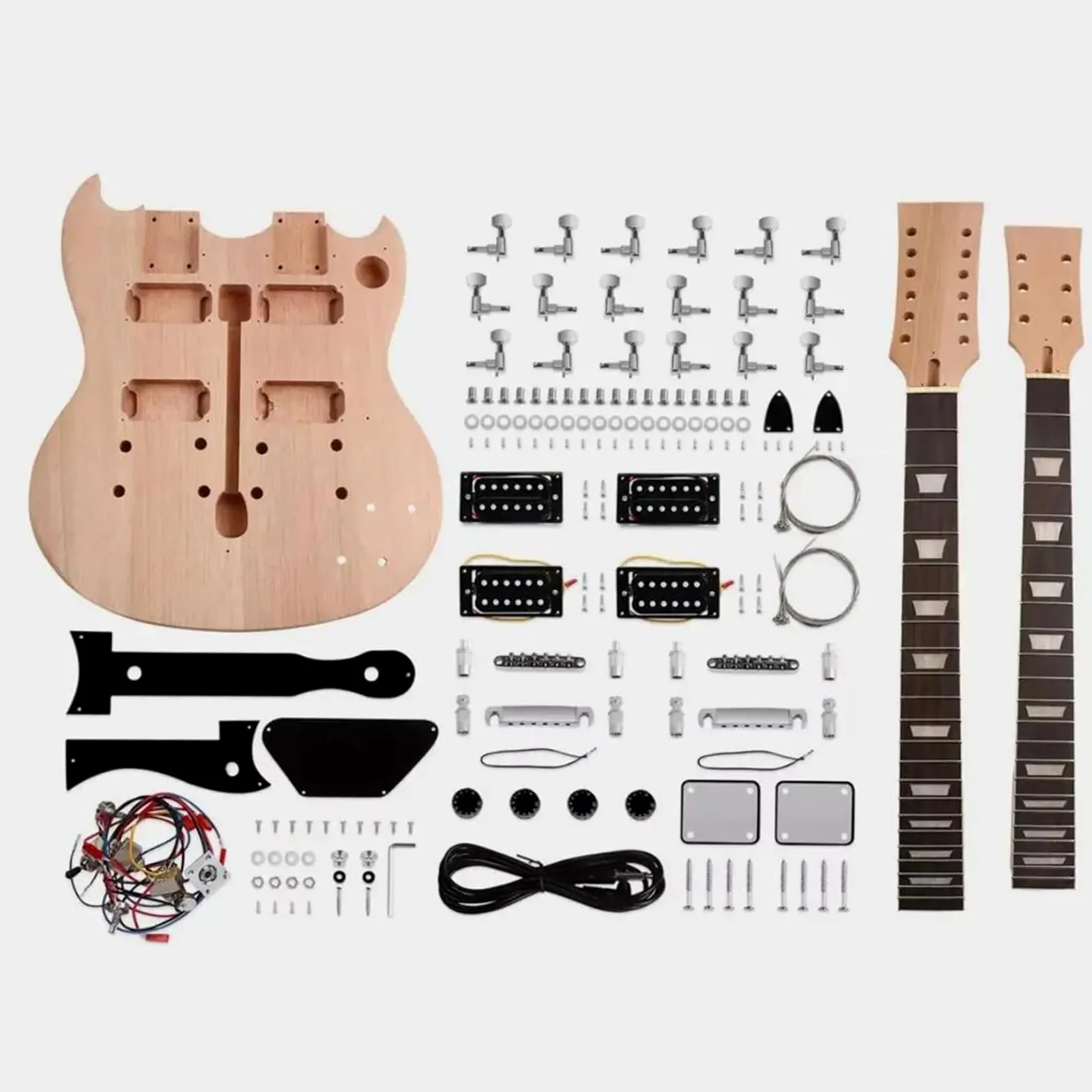 Kit Chitarra Elettrica Fai Da Te A Doppio Manico Corpo In Mogano 12 Corde Tastiera In Palissandro