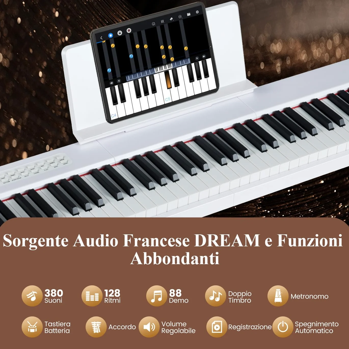 COSTWAY Pianoforte Digitale a 88 Tasti, Tastiera Elettrica per Principianti con 380 Timbri, 128 Ritmi e 88 Demo, Pianola Tastiera Portatile e Leggera con Borsa da Trasporto (Bianco)