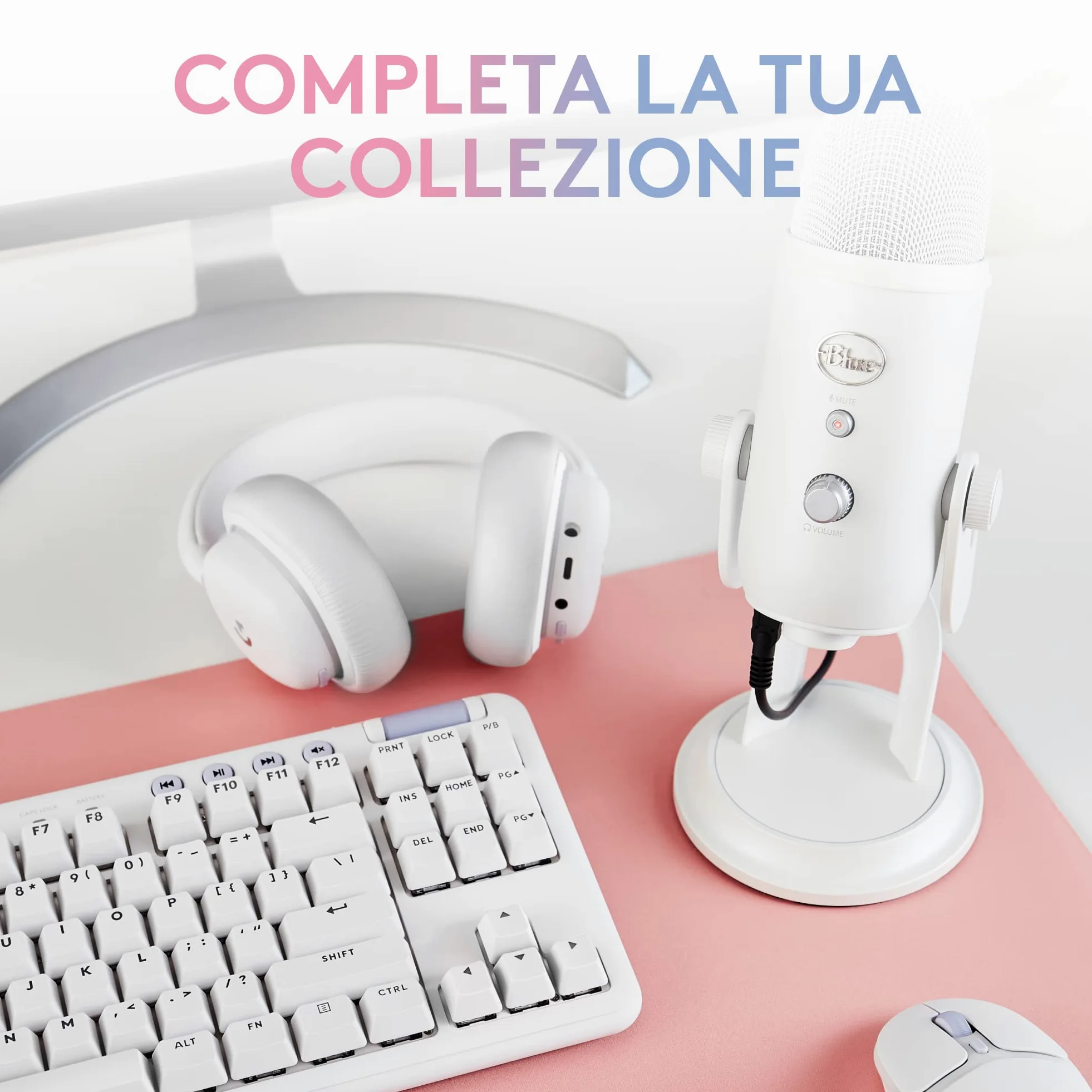 Logitech G Blue Yeti Premium USB Gaming Mic per lo streaming su PC e Mac, edizione speciale, effetti VO!CE blu, temi esclusivi Streamlabs, 4 modelli di pickup, Plug & Play - Bianco