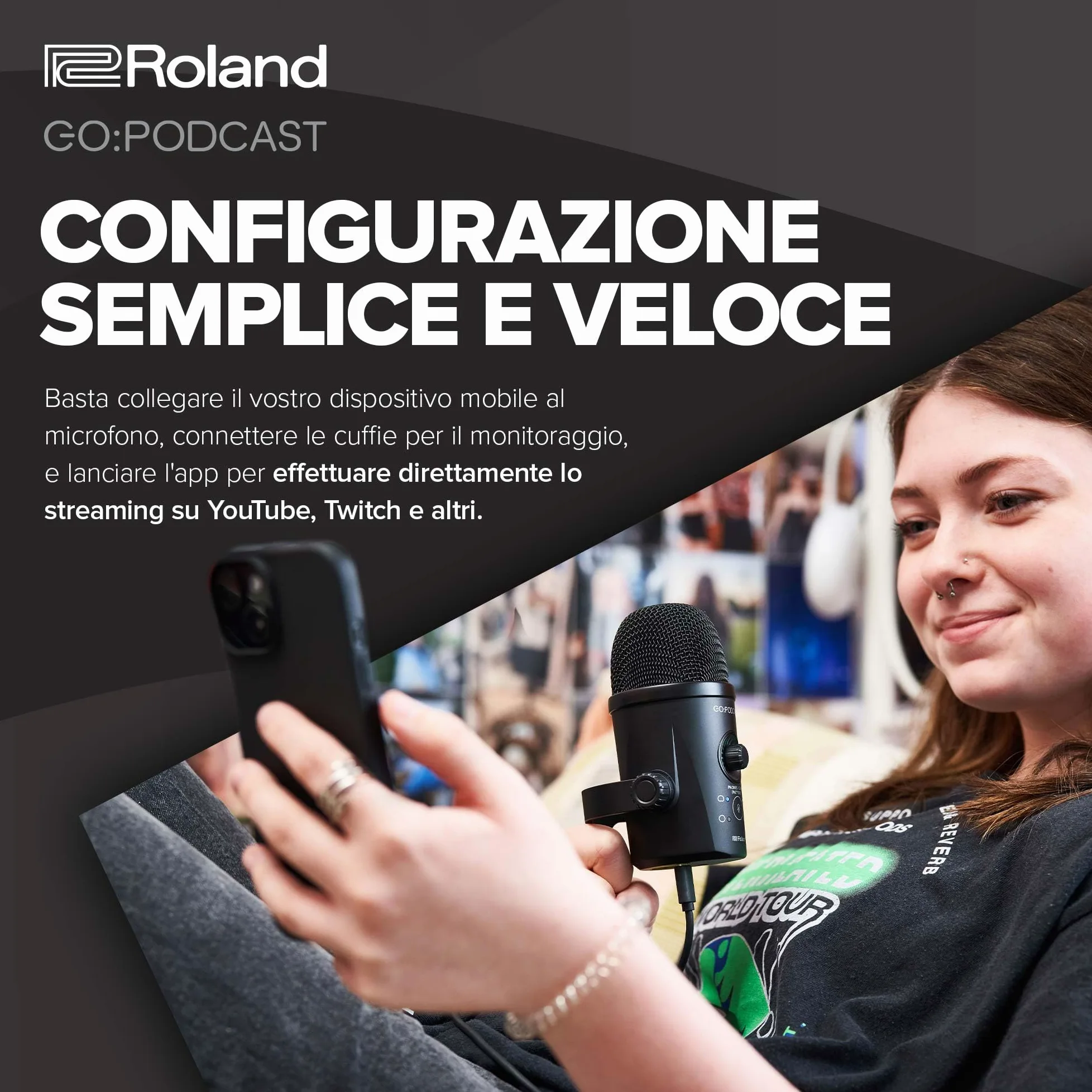 Roland GO:PODCAST Video Podcasting Studio per Smartphone | Sistema per il Livestreaming, Facile da Usare, per Podcaster, Vlogger e Altro | Video App Intuitiva | Microfono USB di Alta Qualità