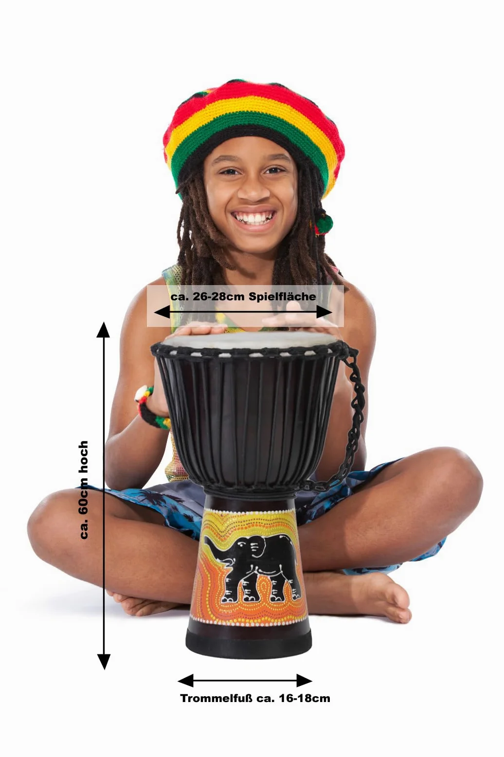 60cm professionale tamburo djembe bongo drum bush drum percussione motivo elefante Africa stile -(ottimo tamburo per il batterista esigente)