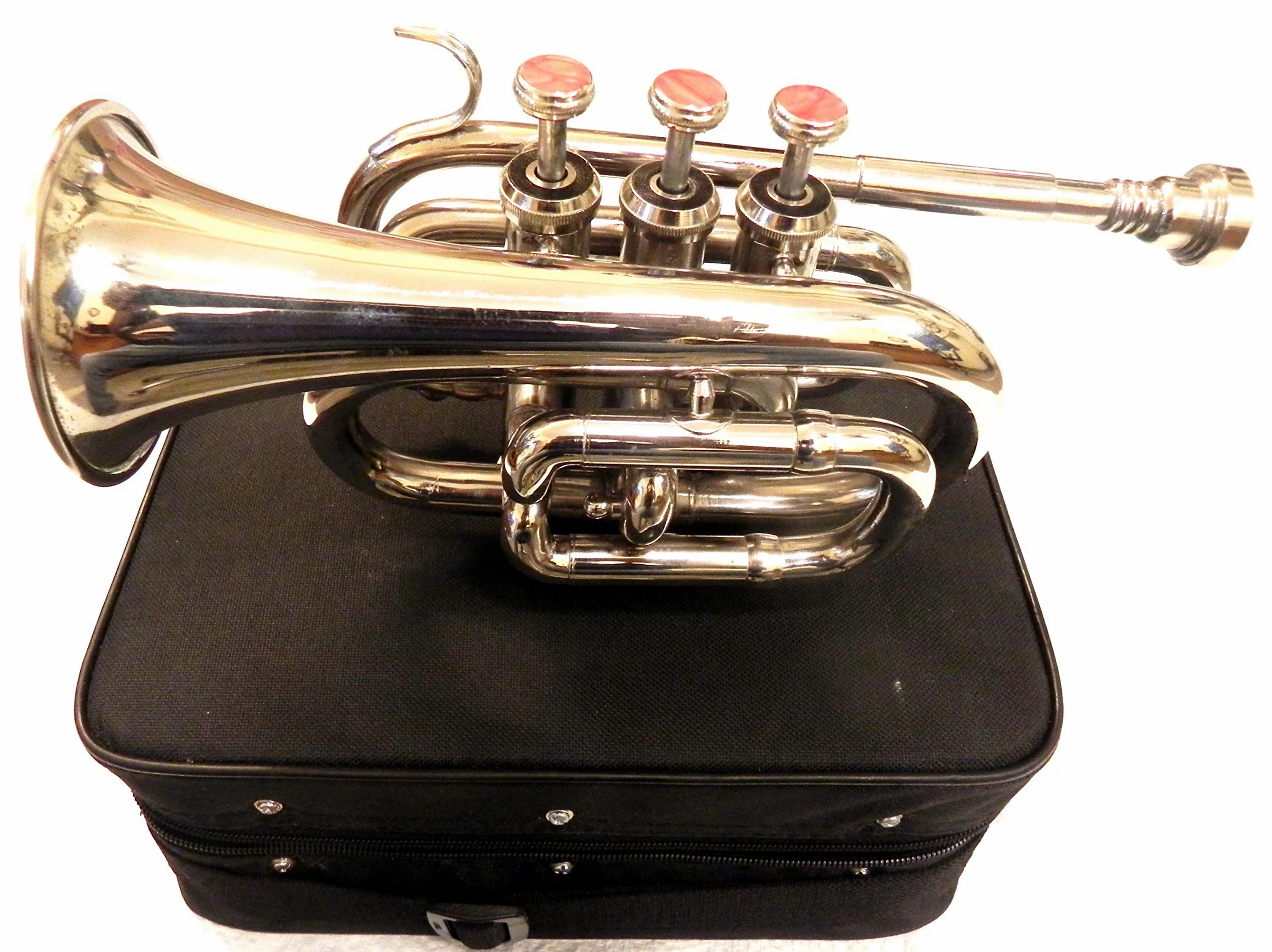 Ottone -India - Tromba tascabile in ottone cromato B-Flat W/Cassa+Mp Argento