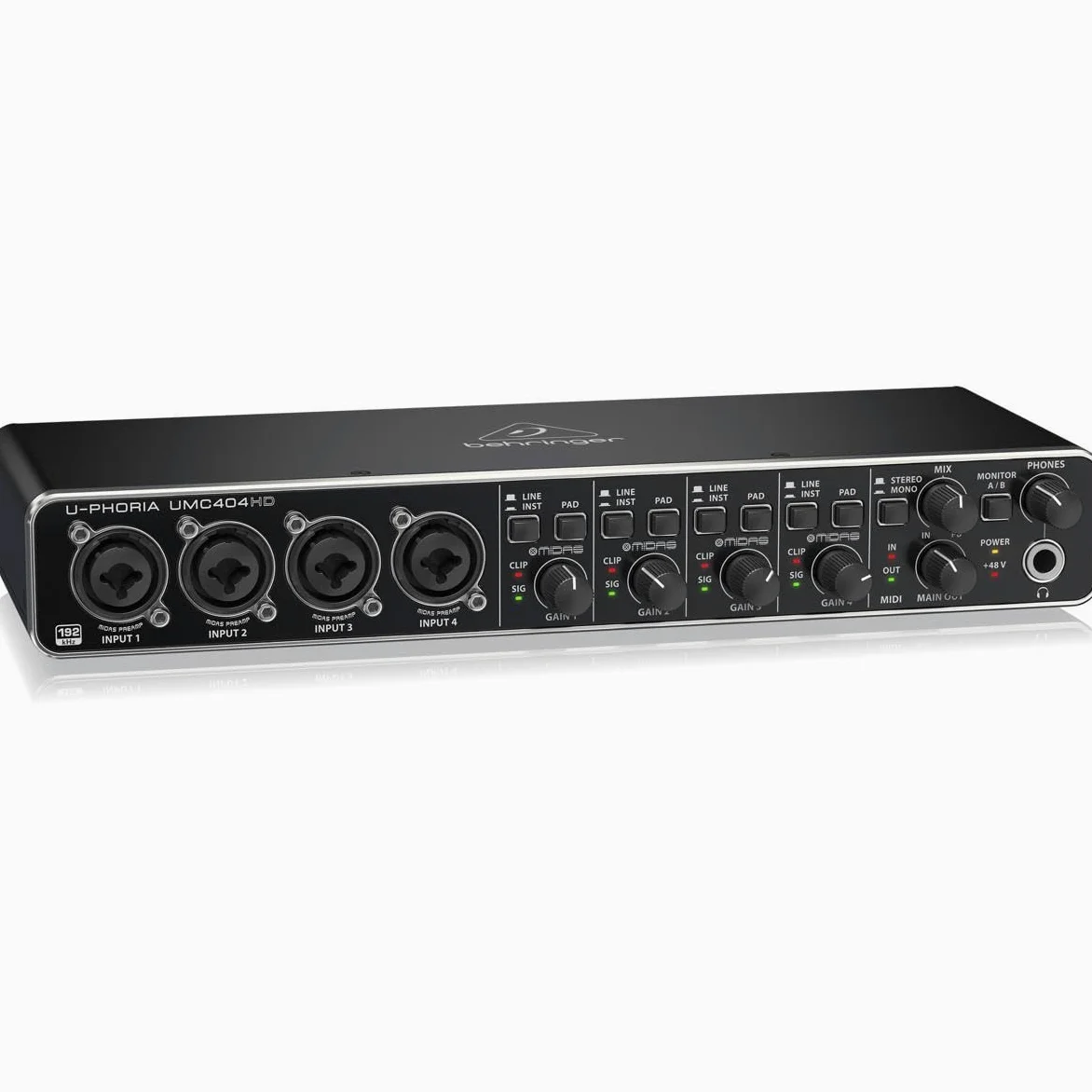 BEHRINGER UMC404-HD U-PHORIA INTERFACCIA AUDIO 4X4 MIDI USB 192 KHZ PREAMPLIFICATORI MIDAS SCHEDA PHANTOM +48V