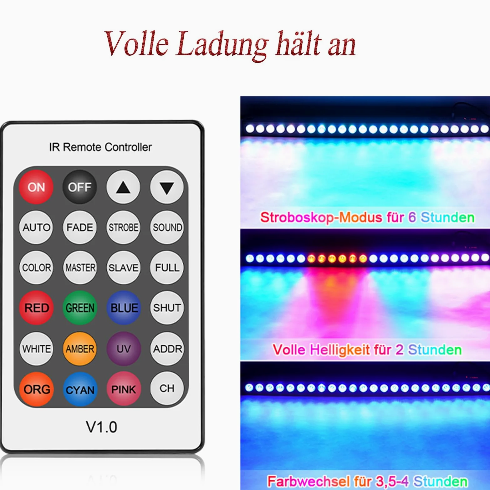 UKing 100W Batteria Wallwasher Luce di Scena, Faretto Ricaricabile 24pcs RGB 3in1 LED Luce dmx512 DJ Party Luci da Parete all'aperto per Casa Feste Club Bar Matrimoni Halloween Natale (1 pezzo)