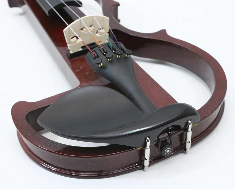 Violino elettrico 4/4 intero silenzioso in legno massello con accessori in ebano, con custodia, arco, cuffie, cavo, corde per studenti, principianti e adulti (Rosso vino), EV8 presa jack