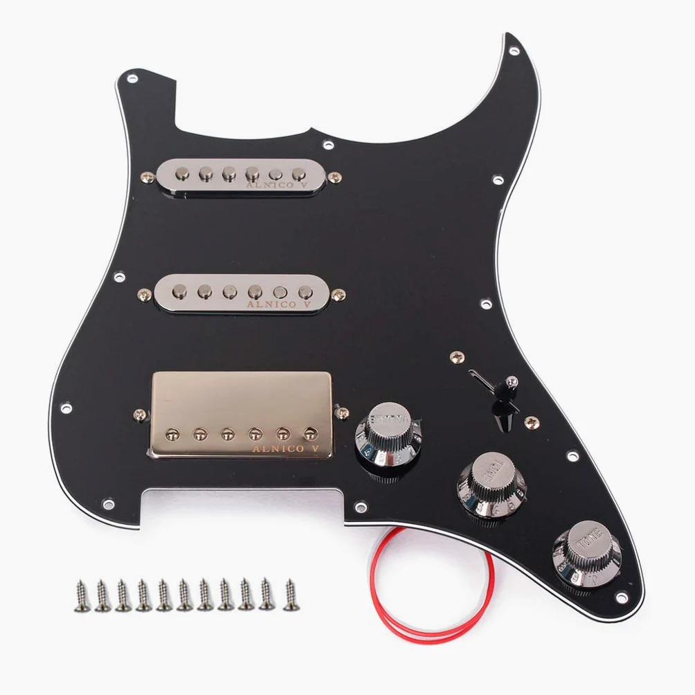 Alnicov Set battipenna precablato caricato SSH Pickup humbucker a bobina singola SSH Alnico V ， per sostituzione chitarra elettrica Fender Strat ST ， Nero