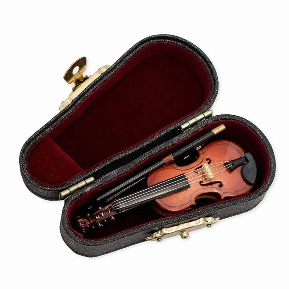 Violino Standard da Studente, per Principianti, Regali Violino Strumento Musicale Replica in Miniatura con Custodia, 8x3cm