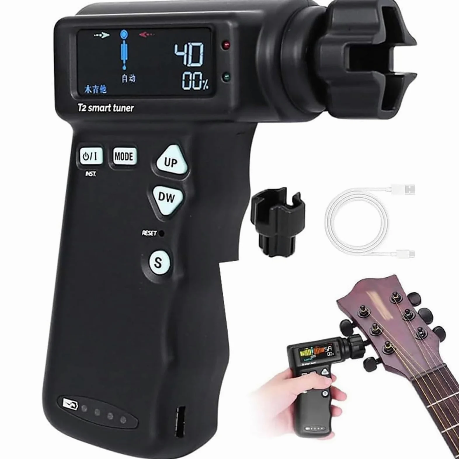 Accordatore per chitarra, accordatore automatico professionale con display LCD a colori e batteria integrata, accordatore multifunzionale per chitarre e ukulele